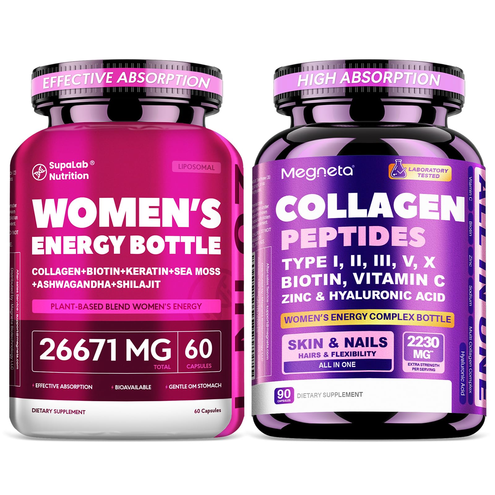 MEGNETA Women Energy Marine Collagen Supplements Capsules, 60 Capsules