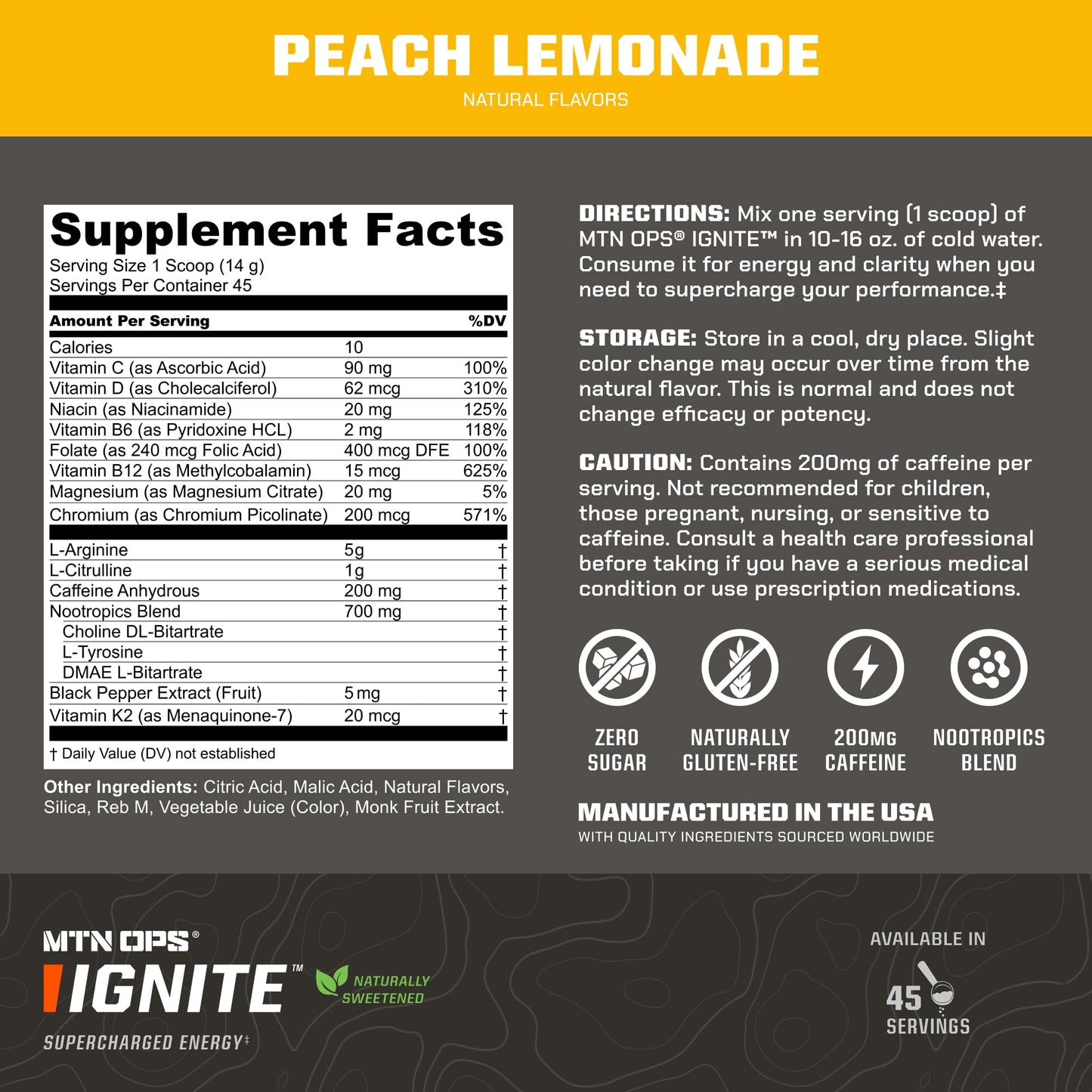 MTN OPS Ignite Energy Powder Peach Lemonade 22.4