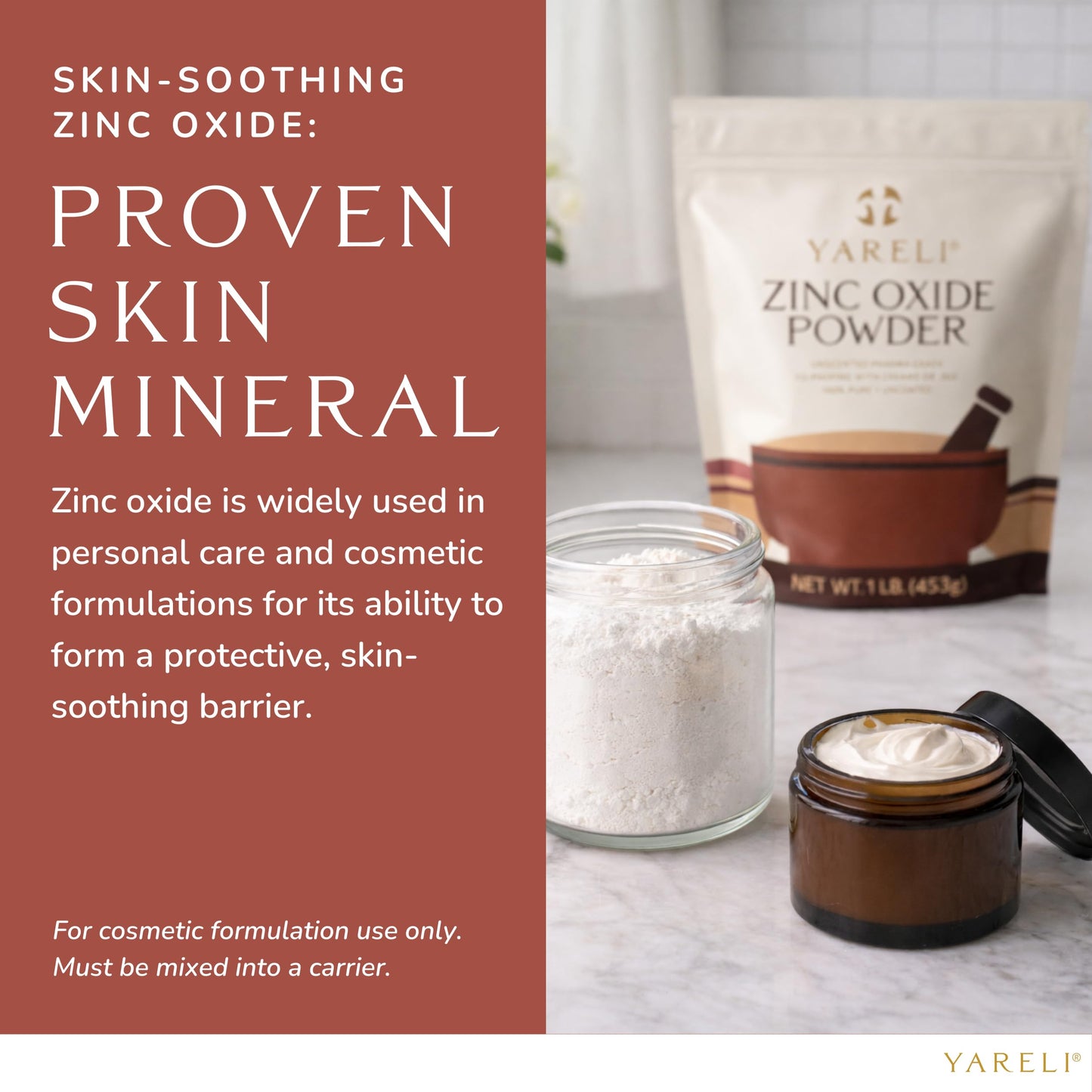 YARELI Zinc Oxide Powder, Unscented USP Grade, 16 Ounce