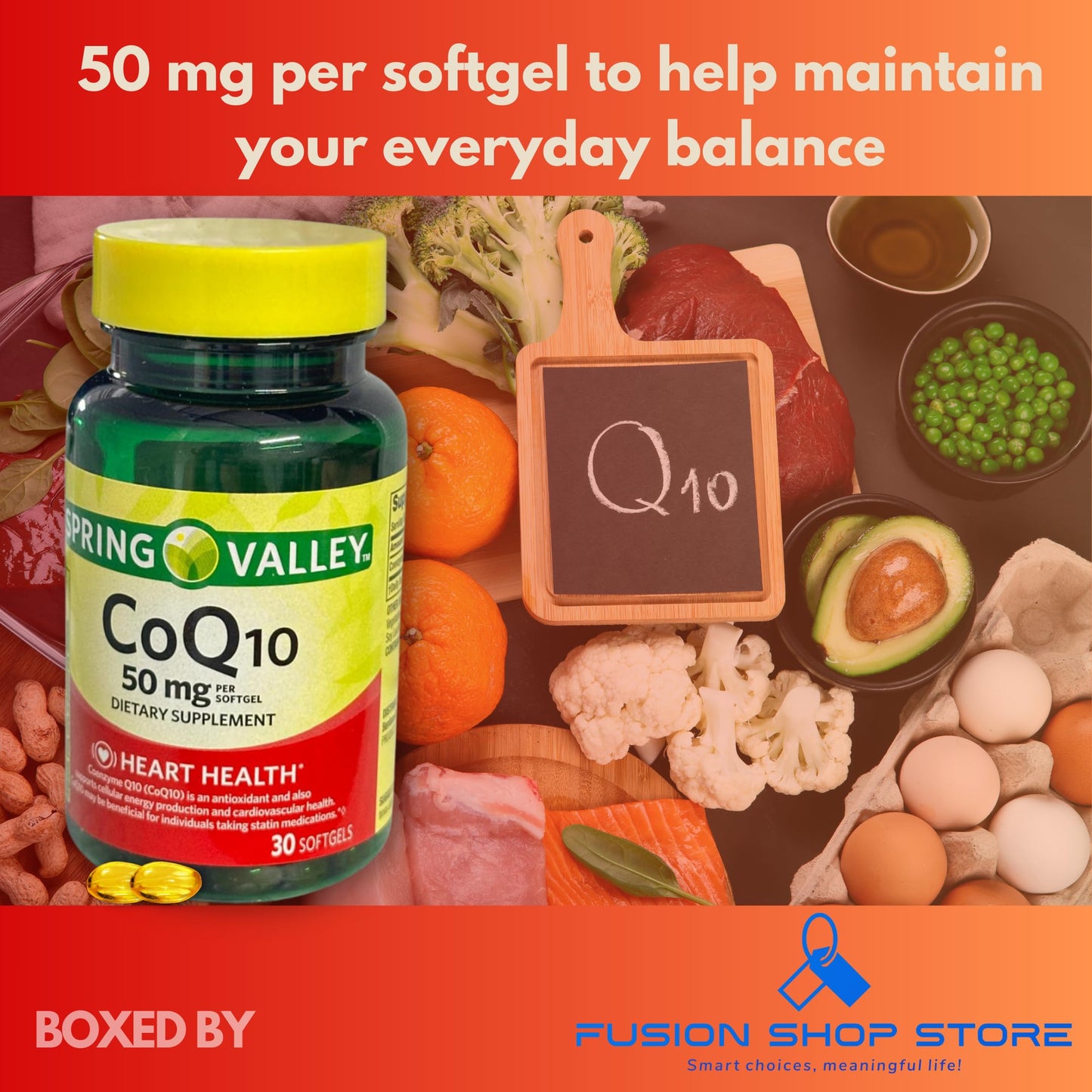Fusion Shop Store CoQ10 50mg Softgels, 30 Count