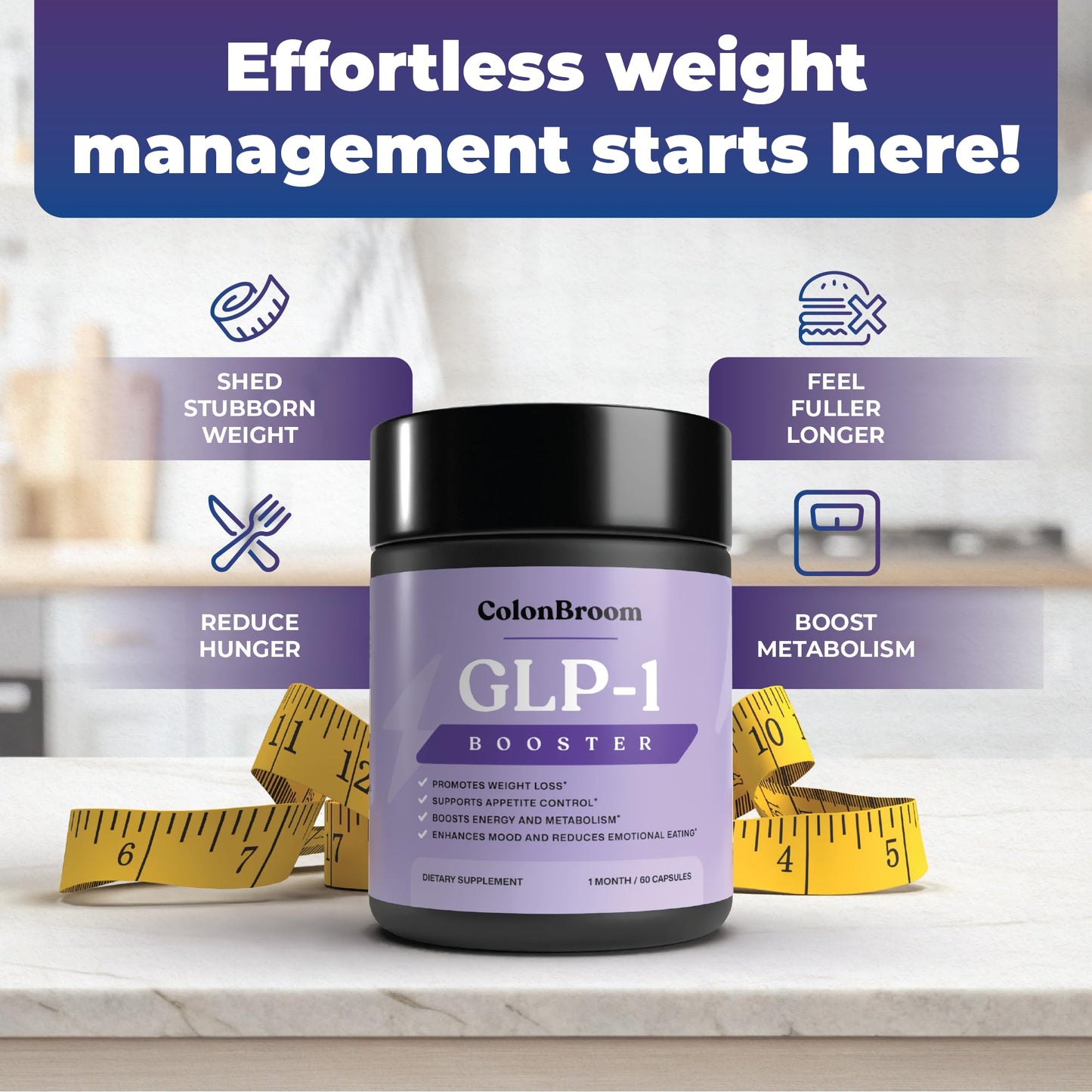 ColonBroom GLP-1 Weight Management Supplement for Women & Men Capsules 60 Count