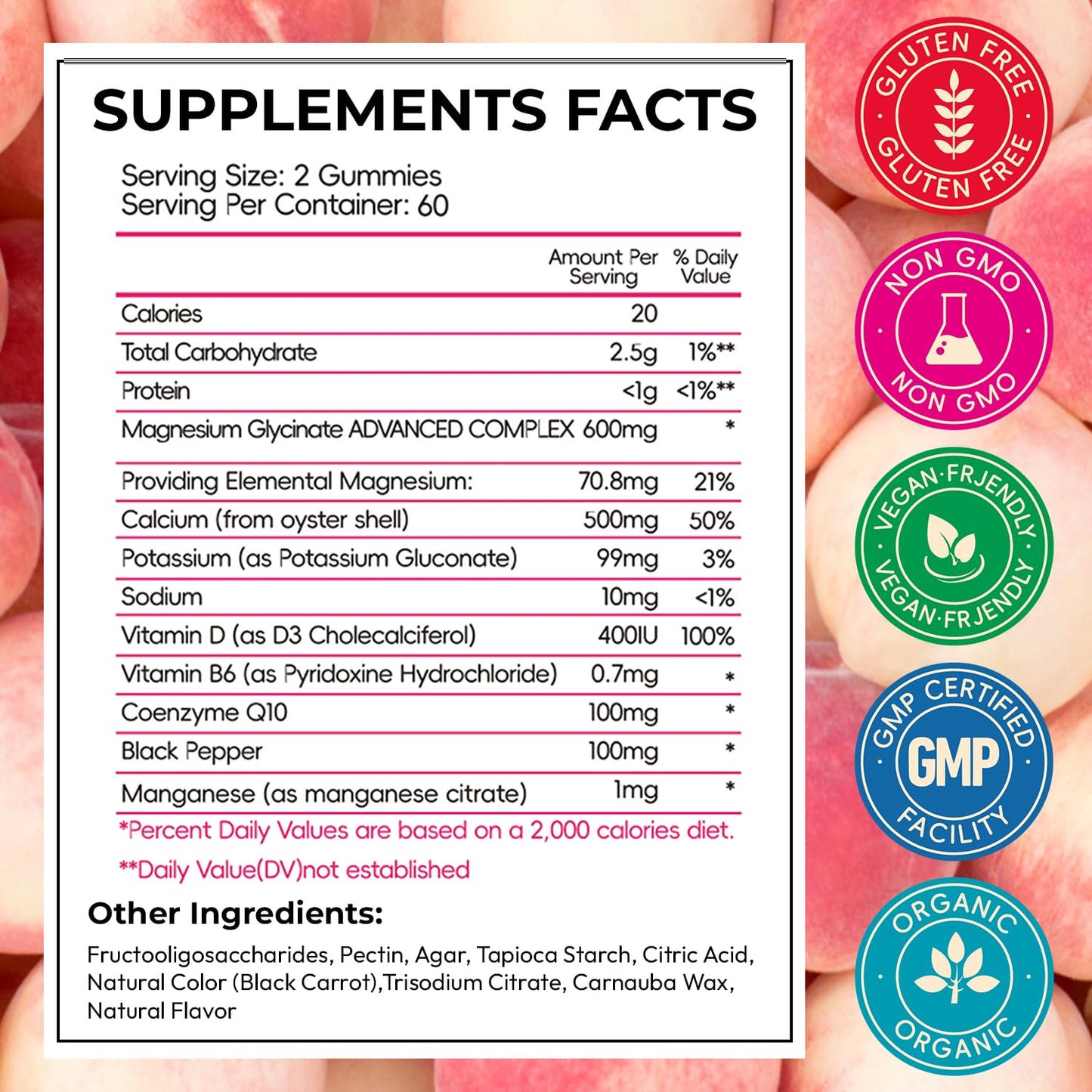 Xytora Magnesium Glycinate Gummies 600mg Advanced Magnesium Complex Peach, 120 Count