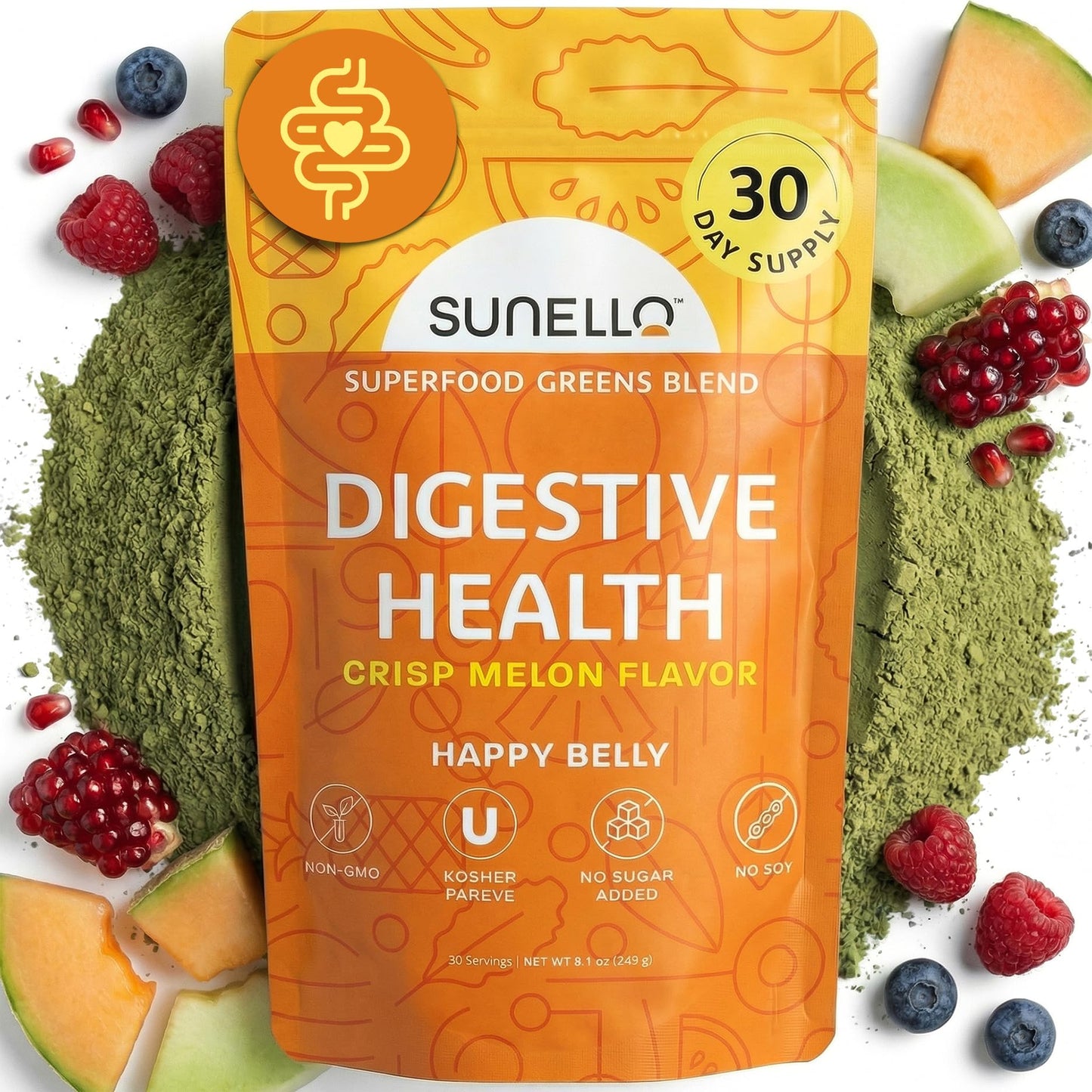 Sunello Super Greens Powder for Women – Gut Health, Melon Colada, 0 Sugar, 1 Ounce