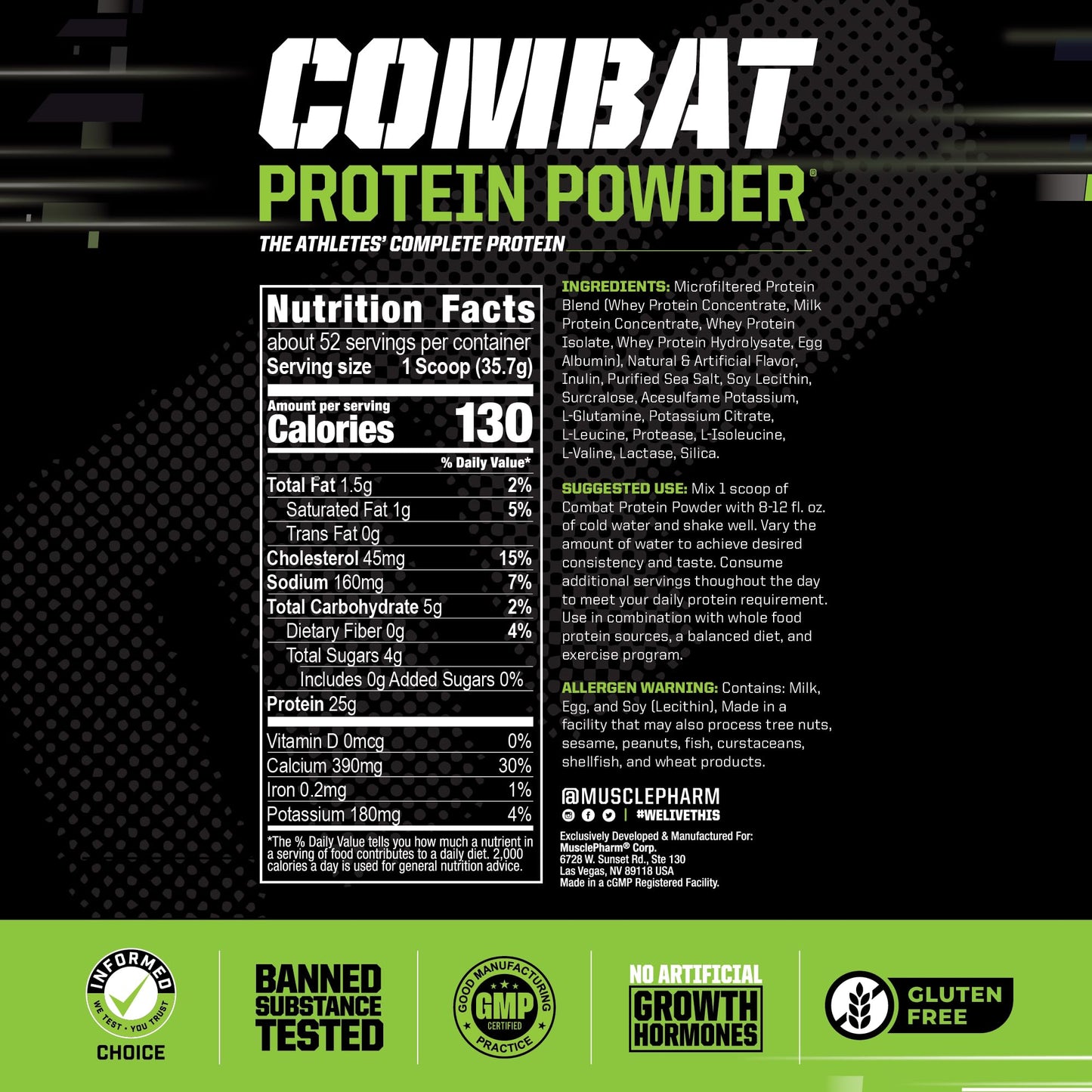 Muscle Pharm Combat Protein Powder 2 lb Vanilla and Chocolate Chip Cookie Dough