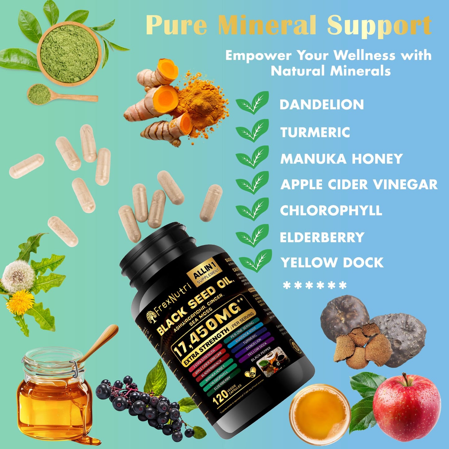 FrexNutri Sea Moss & Black Seed Oil 120 Capsules