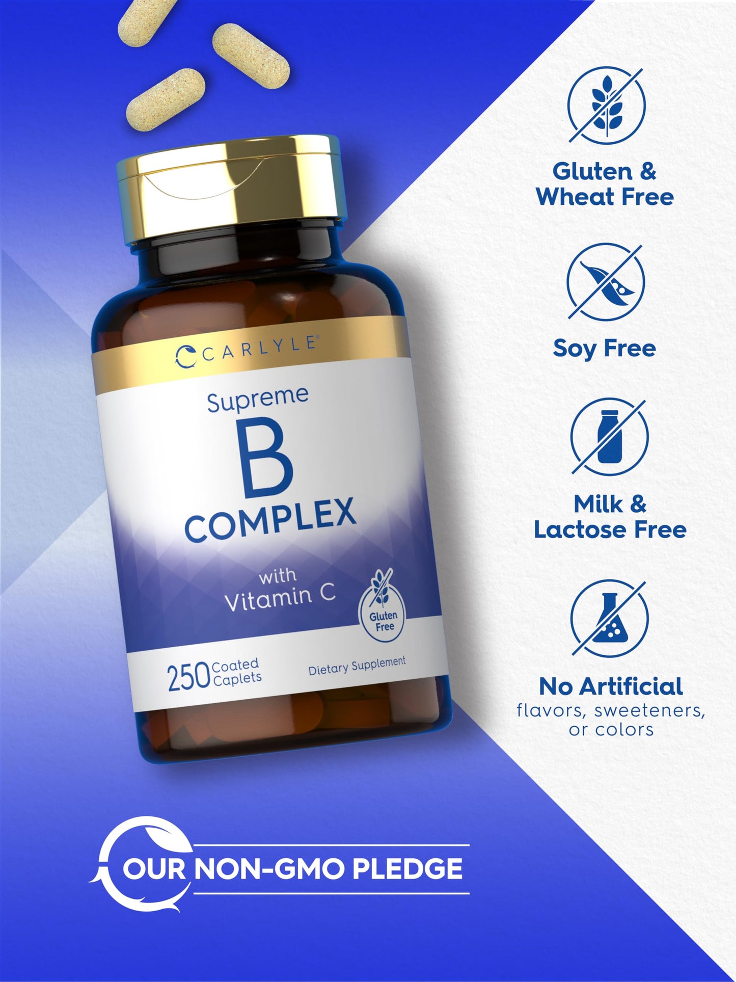 Carlyle Vitamin B Complex Vitamins Caplets, 250 Count