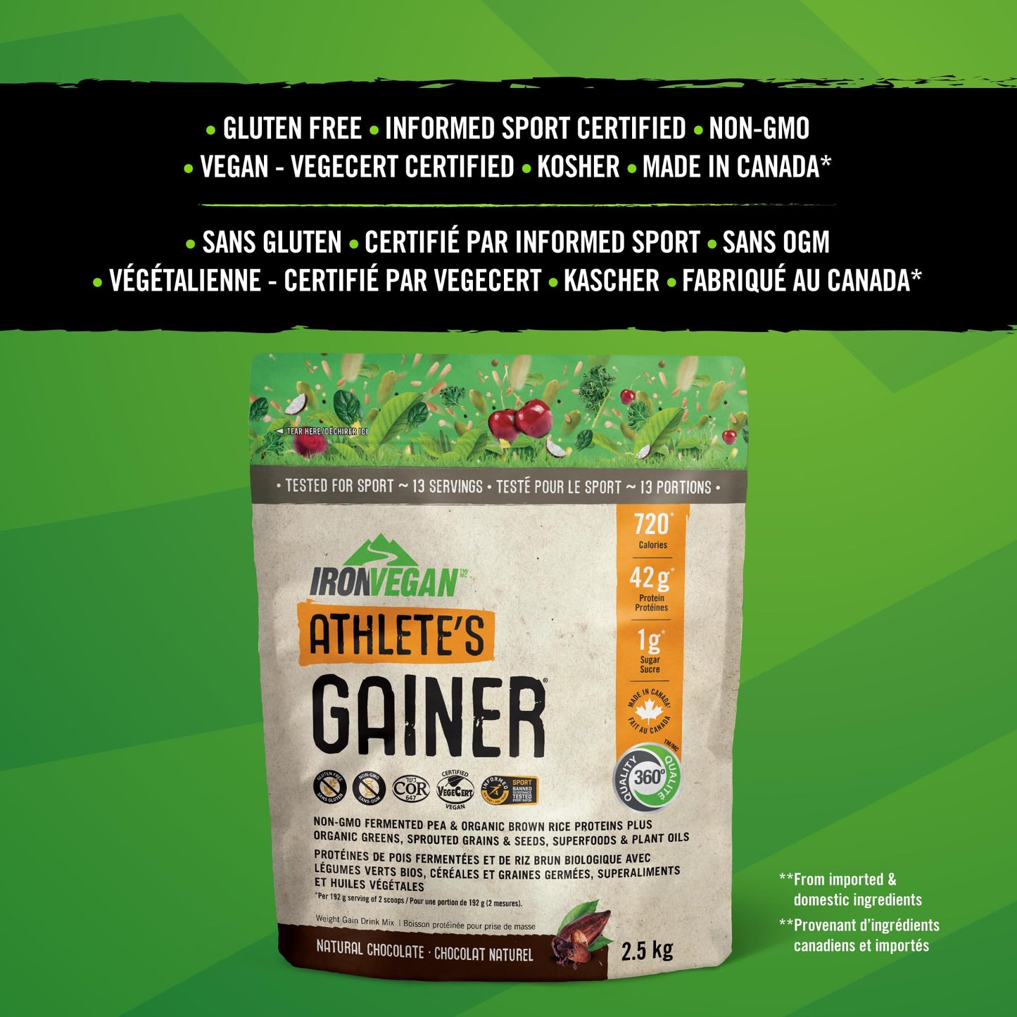IRONVEGAN Gainer Chocolate Protein Powder, 5.51 Pound