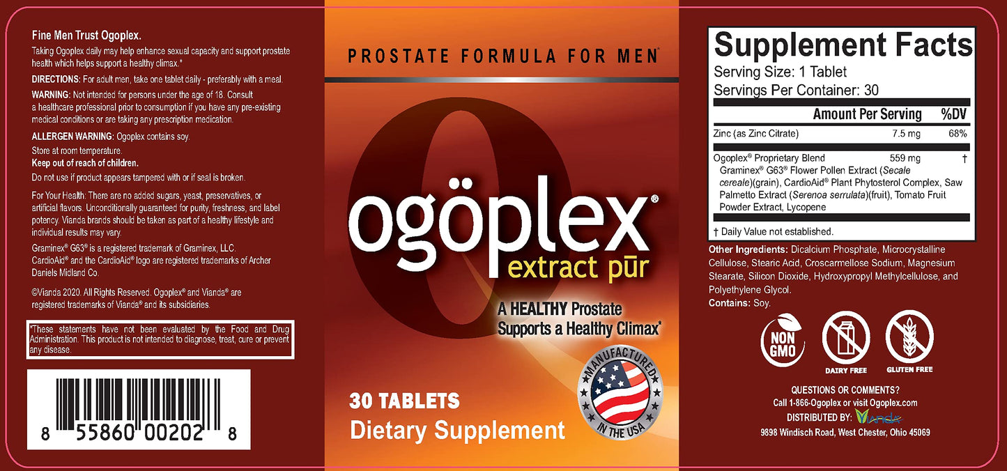 ogoplex Male Prostate Health and Urinary Support Supplement with Graminex Swedish Flower Pollen, Saw Palmetto, Phytosterols & Lycopene - 360 Tablets