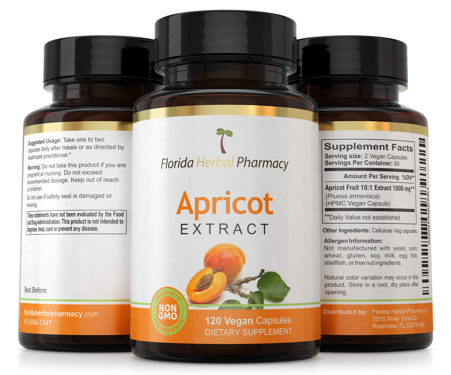 Florida Herbal Pharmacy Apricot Supplement 10:1 Capsules 120 Count