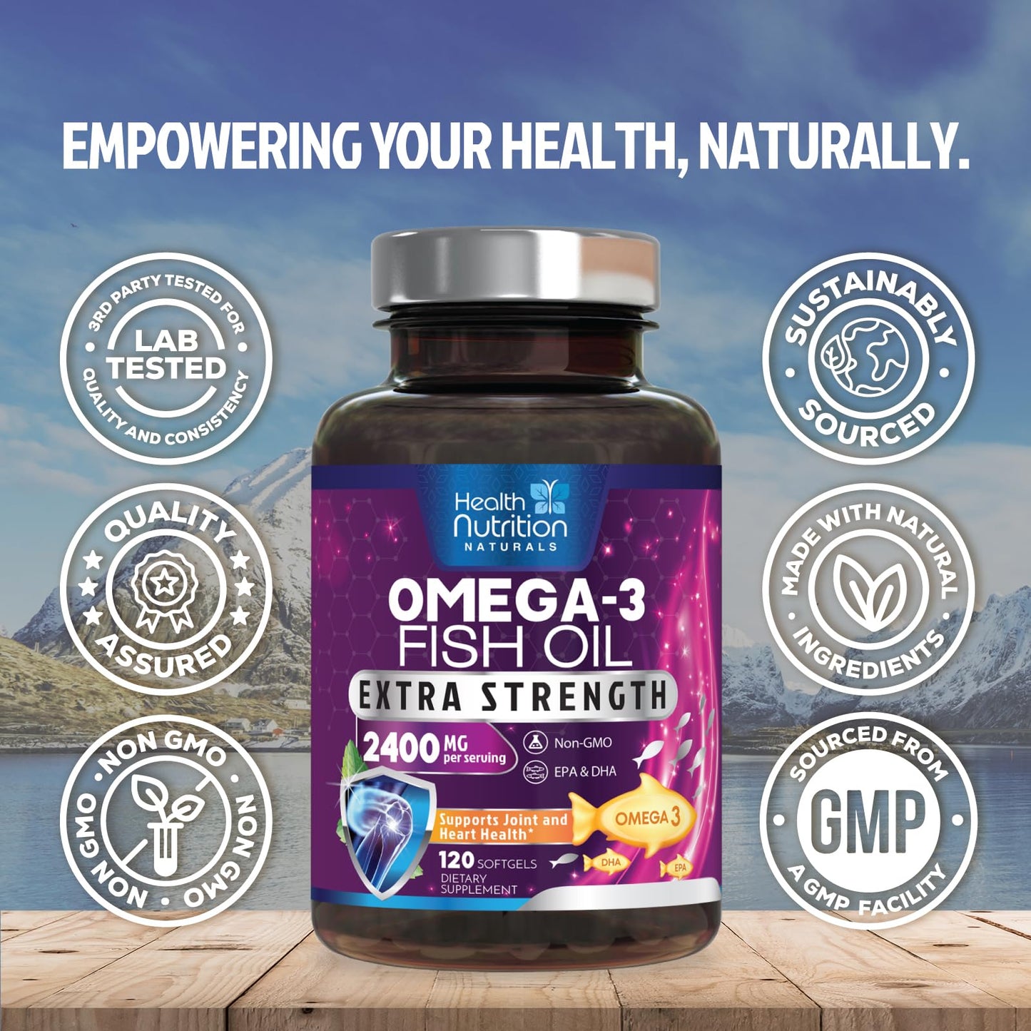 Health Nutrition Naturals Omega-3 Fish Oil Supplements Softgels 120