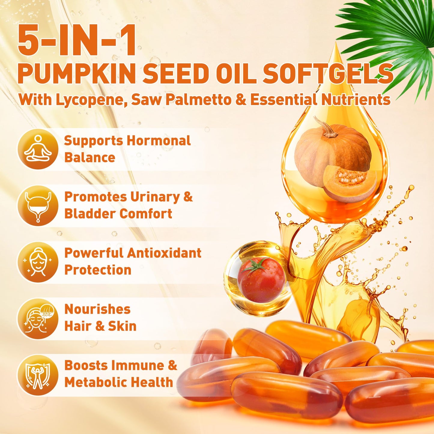 SUPRANOURISH Pumpkin Seed Oil 3000mg + Saw Palmetto 300mg + Lycopene 20mg Softgels, 300 Count