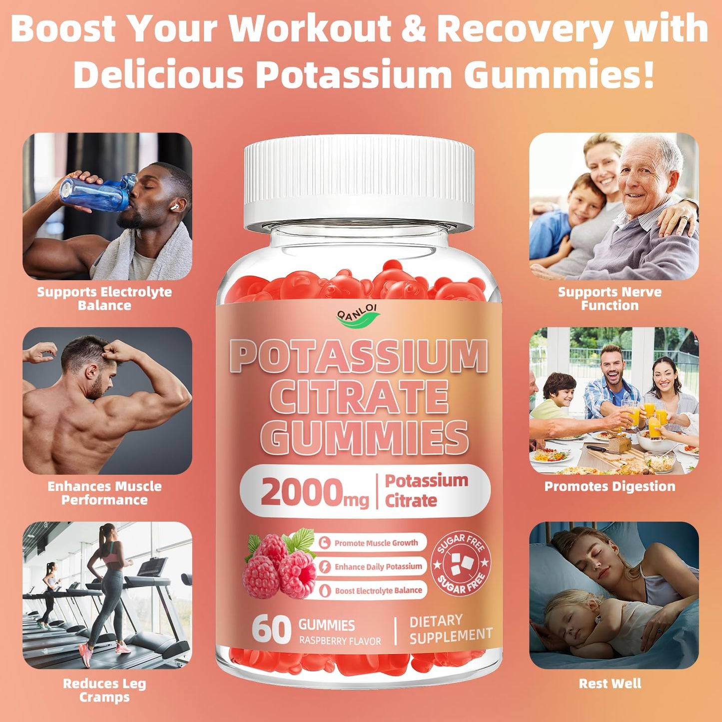 QANLOI Potassium Citrate 2000mg Gummies, 60 Count