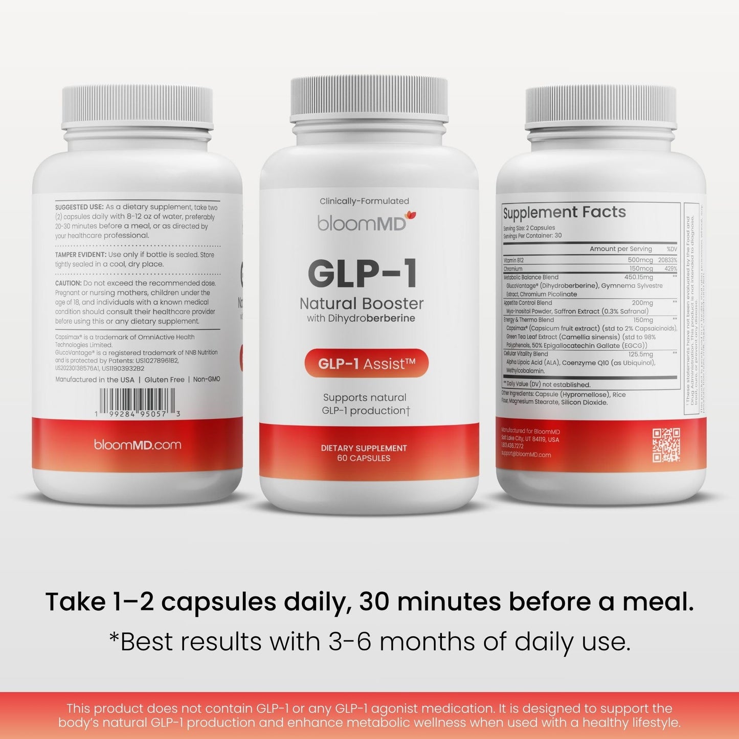 BloomMD GLP-1 Natural Booster with Dihydroberberine Capsules 120 Count