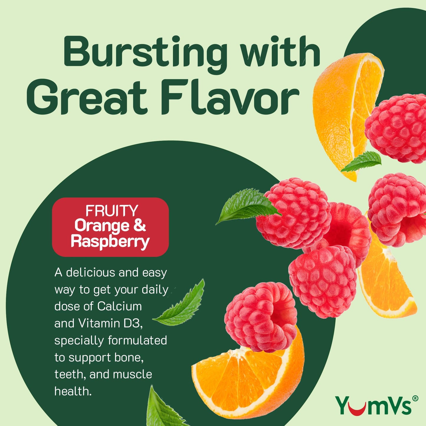YUM-V'S Calcium 500mg with Vitamin D3 Gummies, Raspberry & Orange Flavor, 60 Gummies