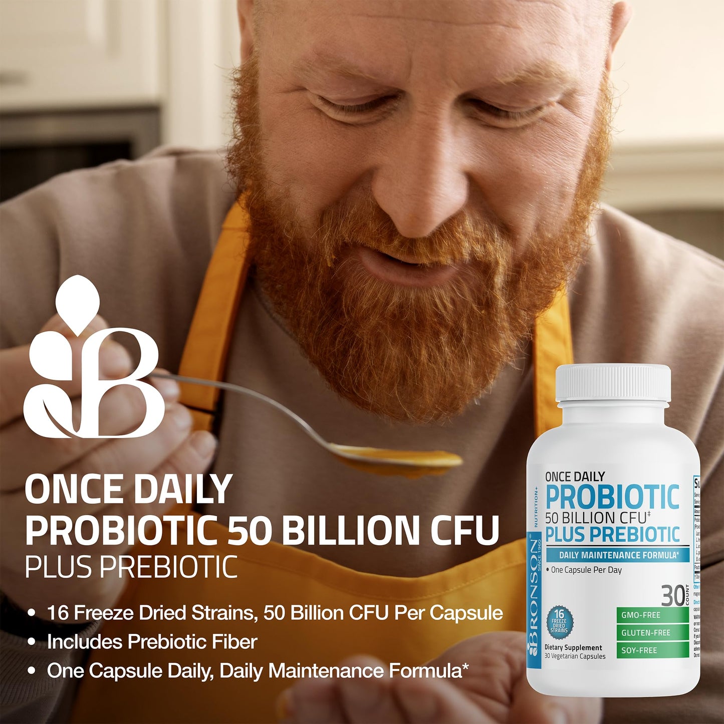 Bronson Once Daily Probiotic 50 Billion CFU Plus Prebiotic Daily Maintenance Formula Capsule 30 Count