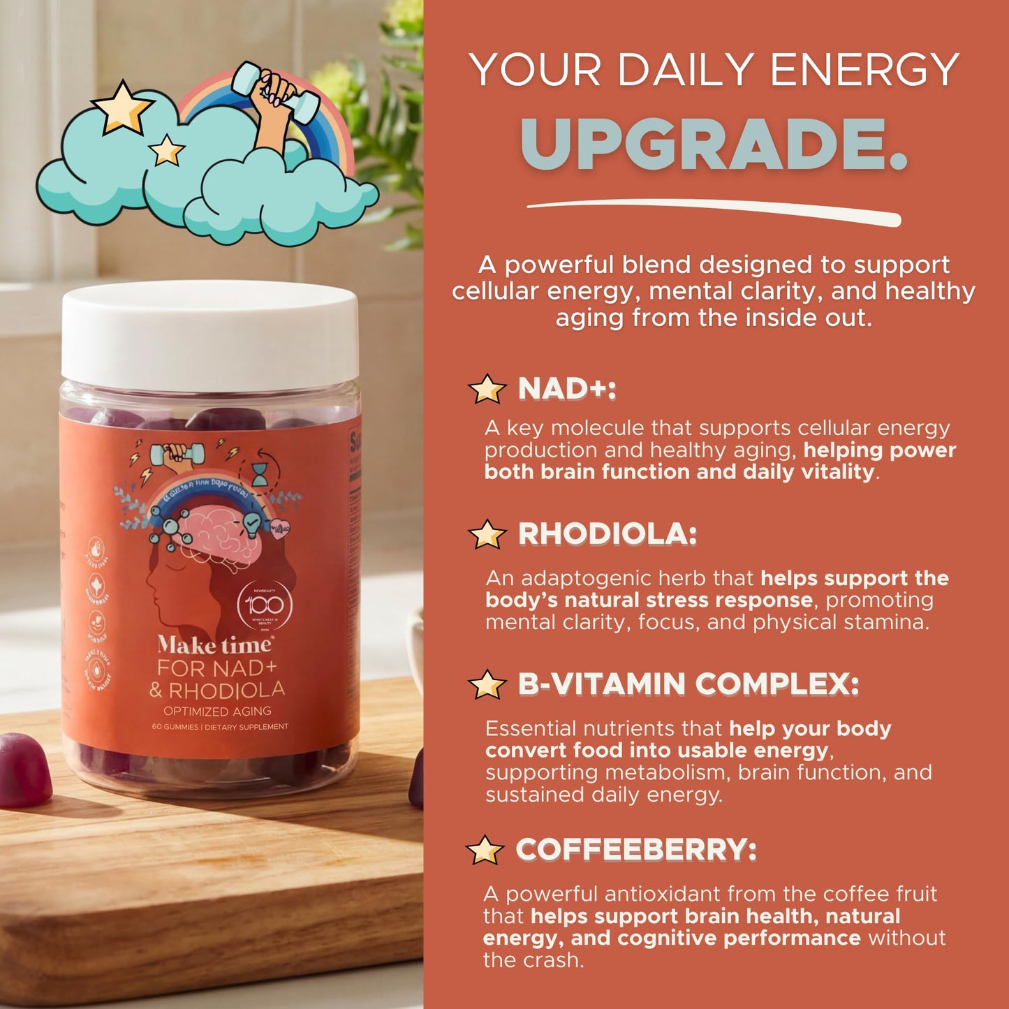 MAKE TIME NAD+ Supplement Gummies for Women, 60 Gummies