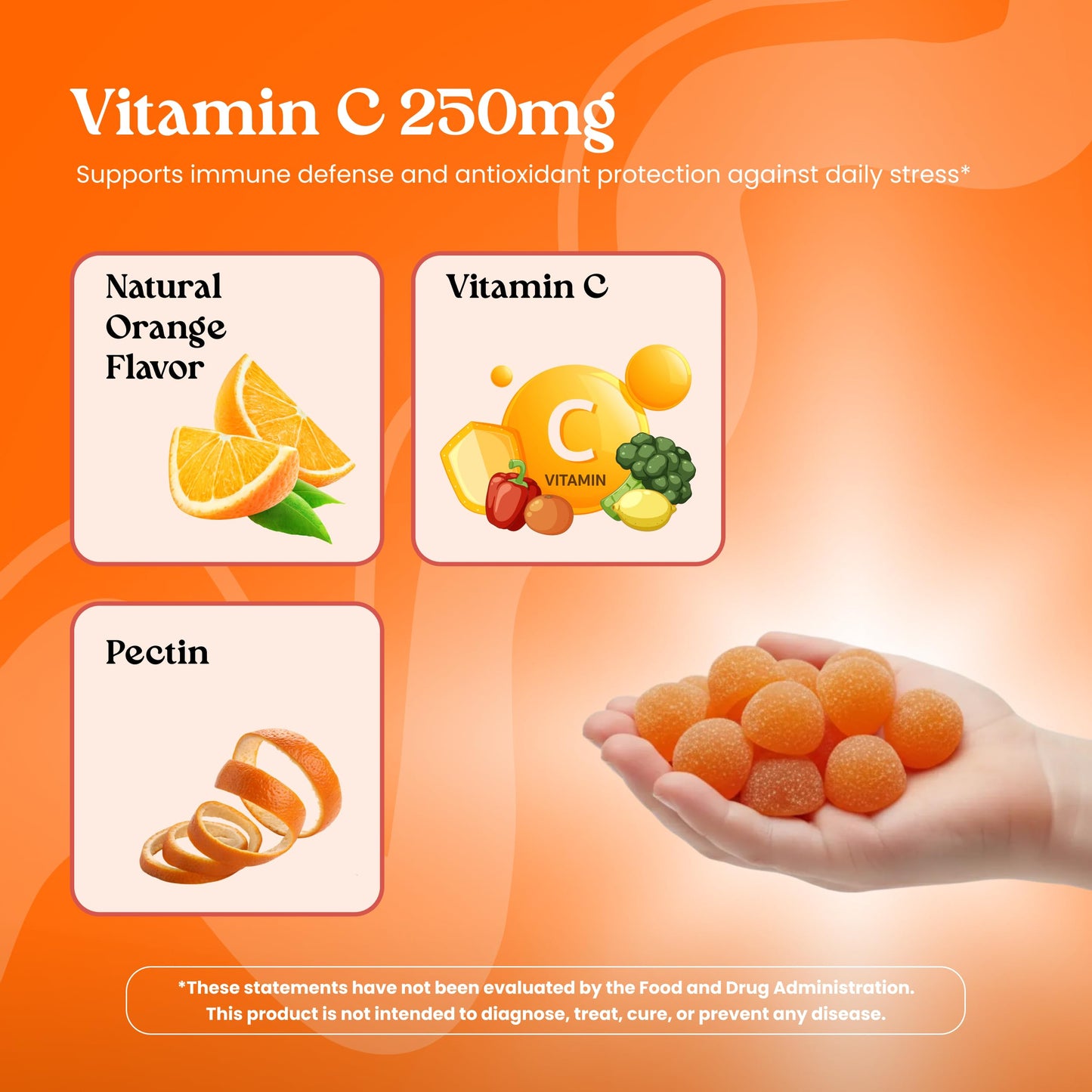 VITA GLOBE Vitamin C 250 mg Gummies with Collagen, Vegan, Non-GMO, Immune Support, Orange Flavor, 120 Gummies