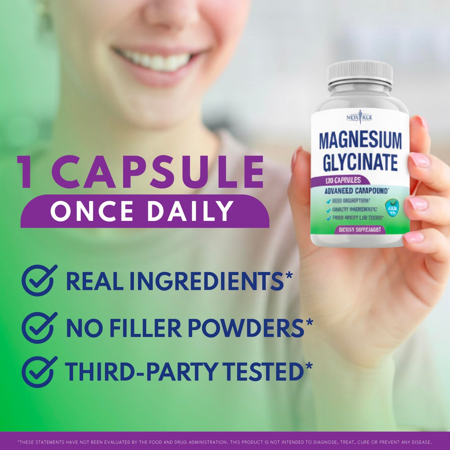 NEW AGE Magnesium Glycinate 500mg Capsule, 120 Vegan Capsules