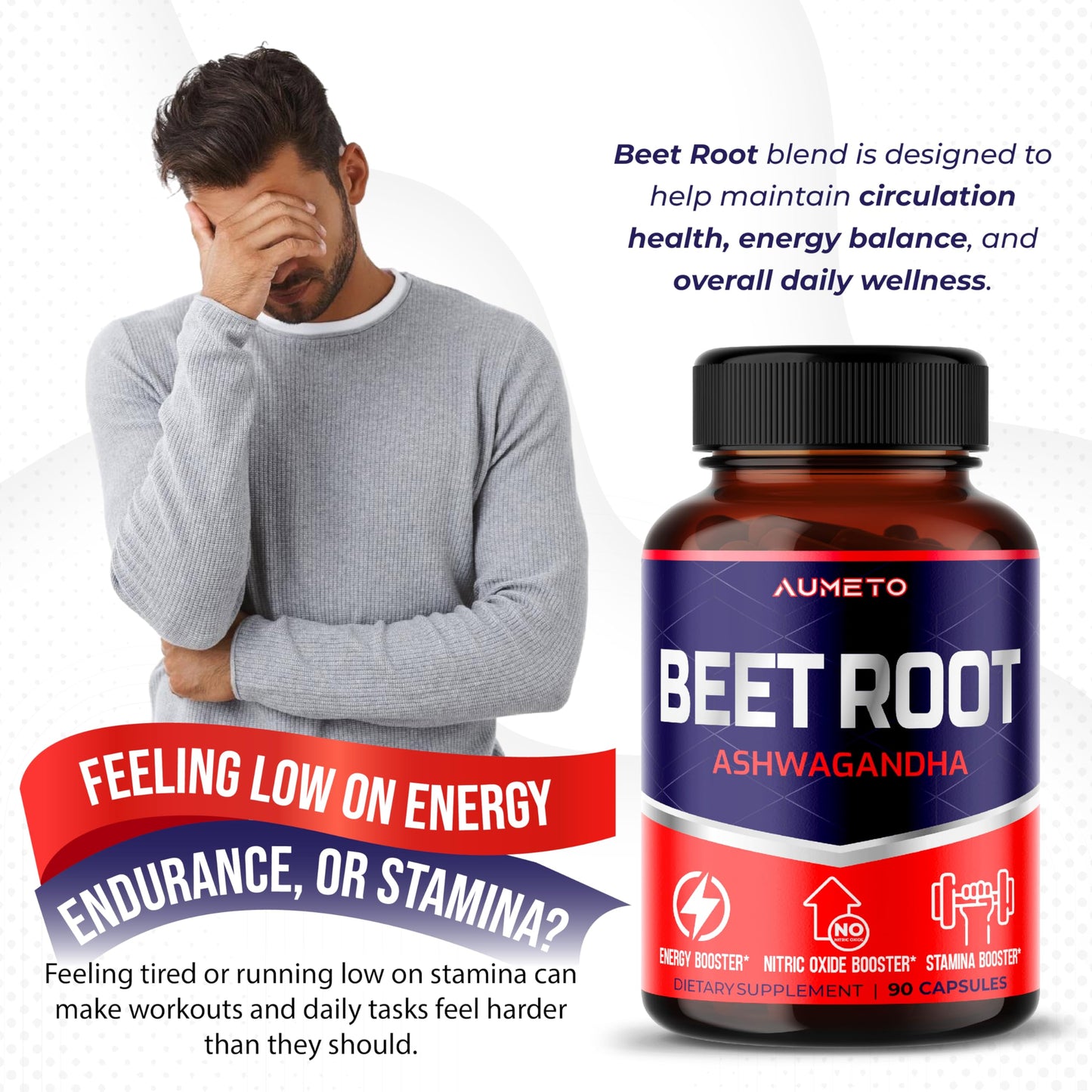 AUMETO Beet Root Capsules with Ashwagandha Powder 90