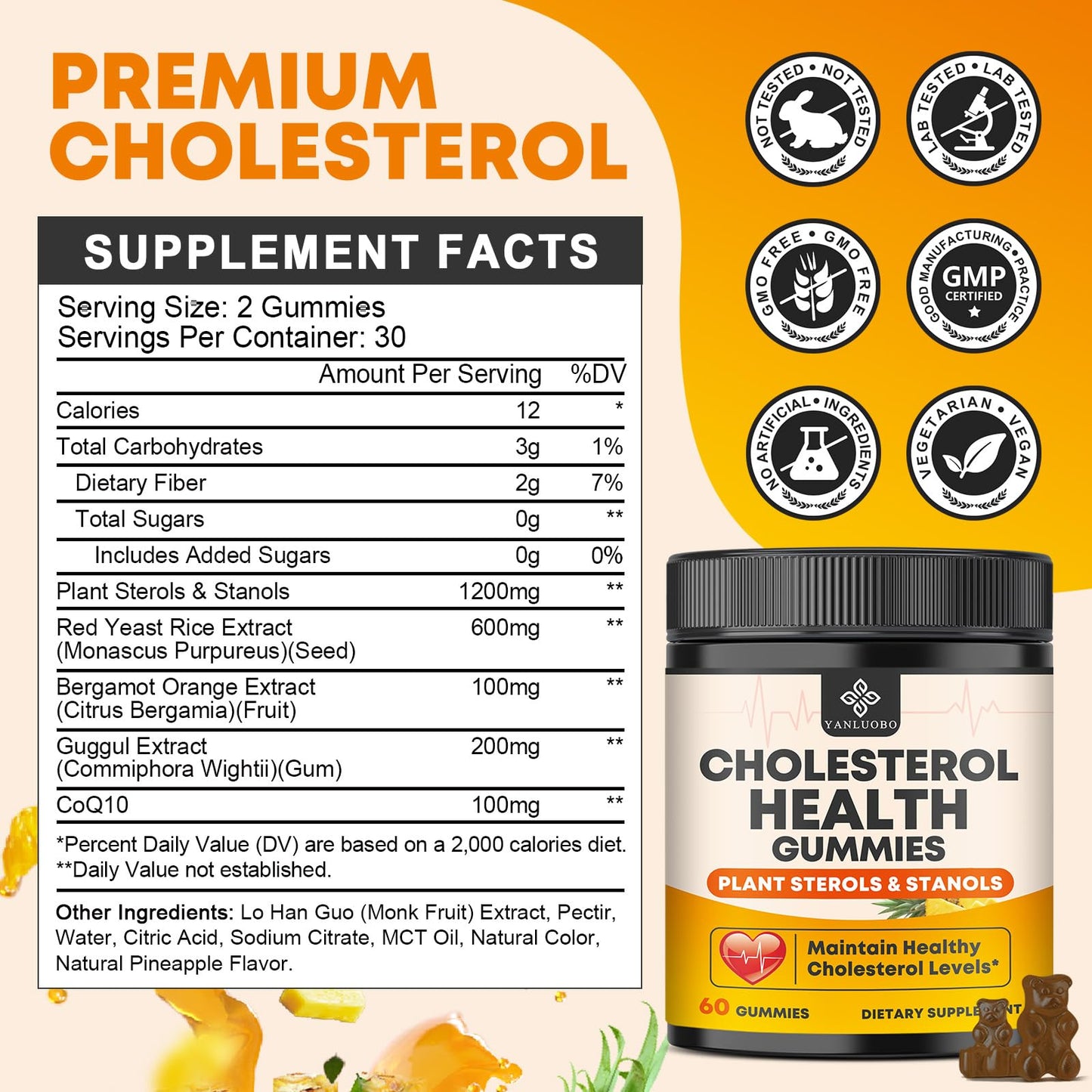 YANLUOBO Cholesterol Supplements Gummies 120 Count