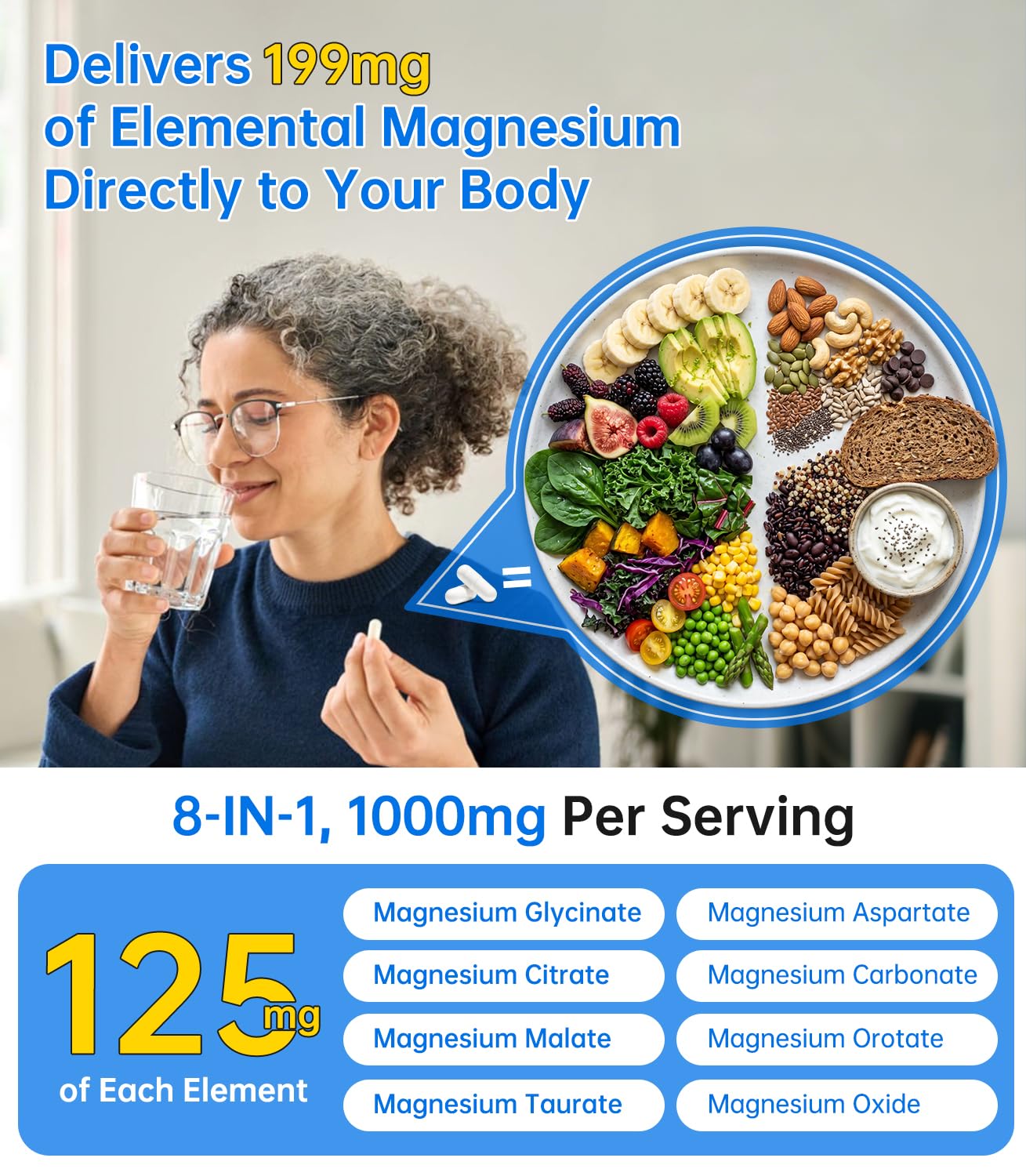 Vigorbite 8-in-1 Magnesium Glycinate Complex Citrate Malate Taurate 1000mg Capsule, 90 Capsules