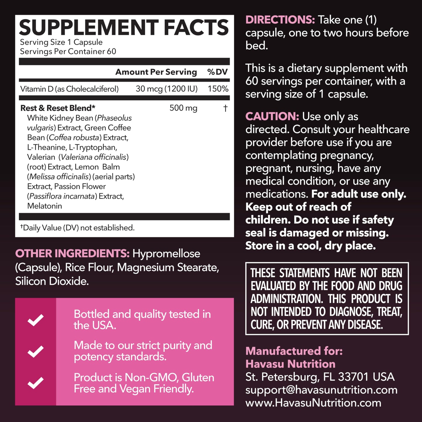 HAVASU NUTRITION Night Time Fat Burner for Women Capsules 60 Count