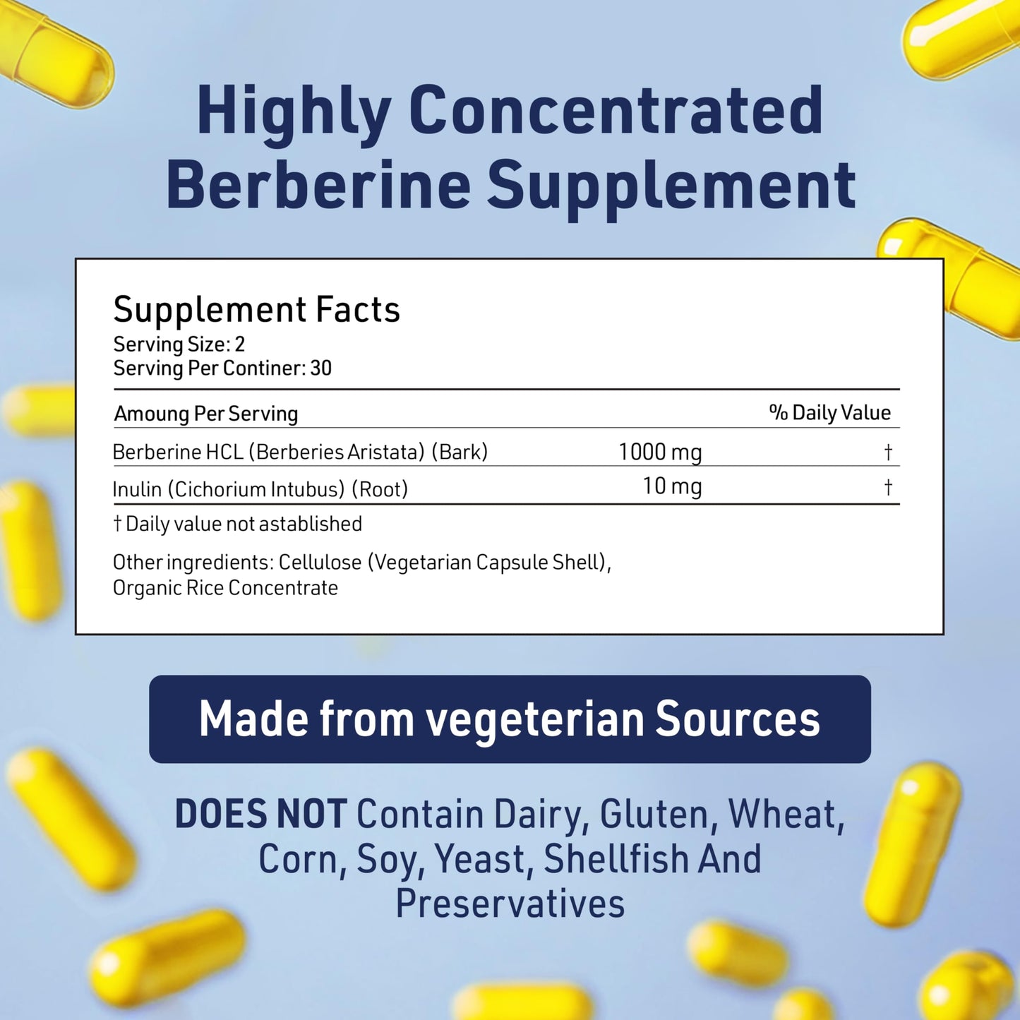 AgeImmune Berberine 1000mg Supplement Complex with Inulin Prebiotic - Berberine HCL 500mg, Capsules, 60 Count