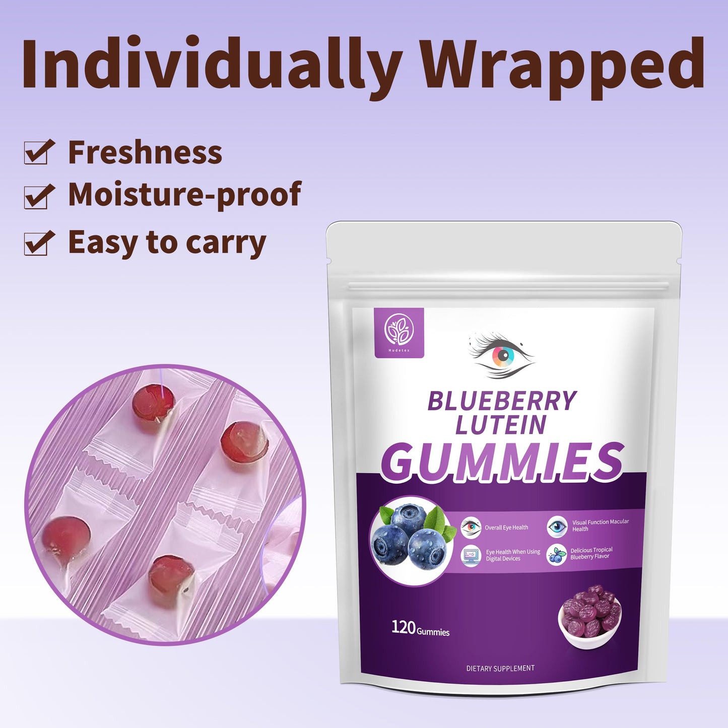 Hudetex Blueberry Lutein Gummies 120 Count
