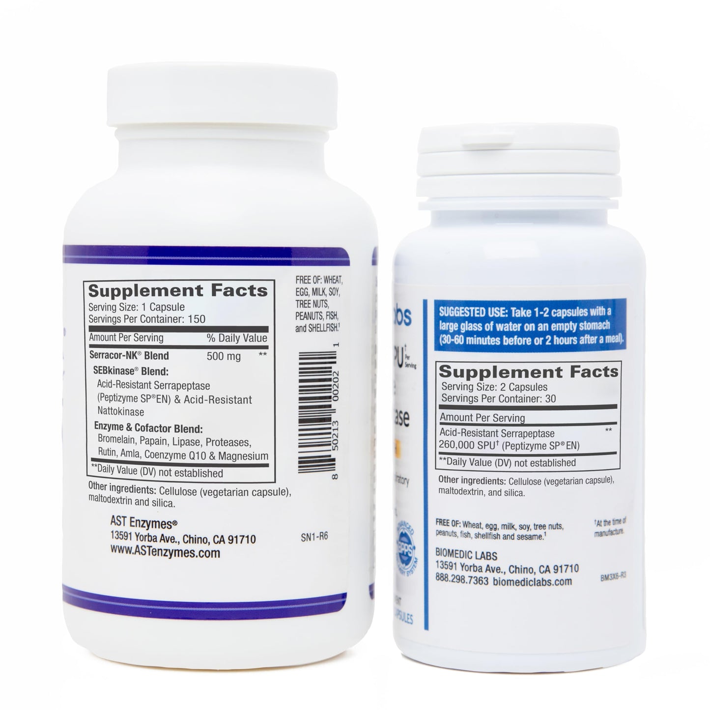 Biomedic Labs RX Serracor-NK & Serra-RX 260,000 SU Scar Tissue Bundle, Acid-Resistant Serrapeptase Proteolytic Systemic Enzyme, Respiratory & Lung Support, 210 Capsules