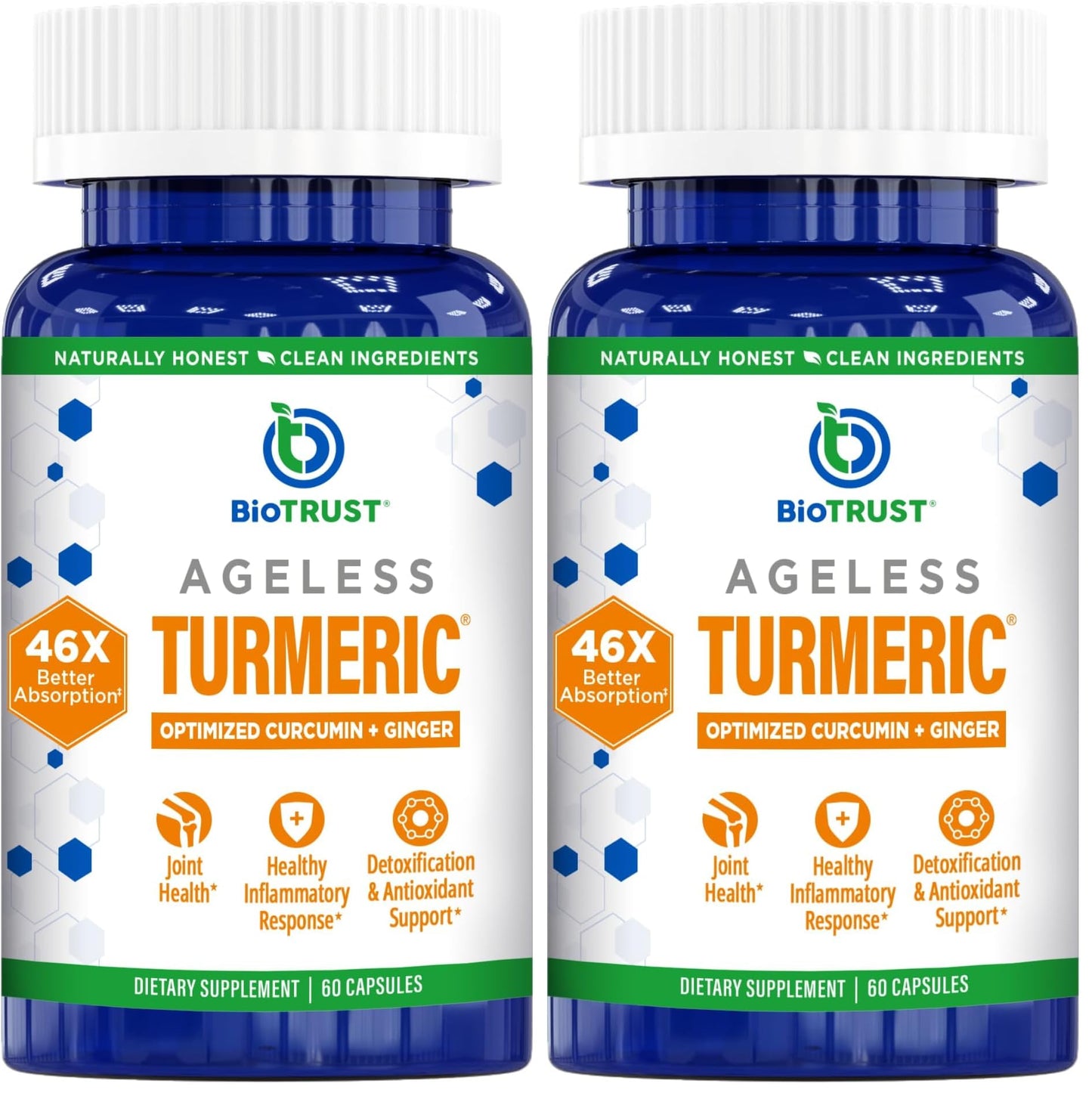 BioTrust Ageless Turmeric Supplement - CurcuWIN Turmeric Curcumin with Ginger Extract, 46x More Bioavailable, Antioxidant Support, 120 Capsules