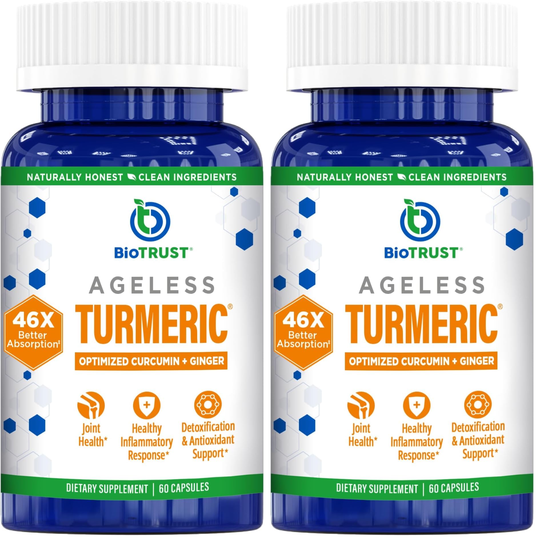 BioTrust Ageless Turmeric Supplement - CurcuWIN Turmeric Curcumin with Ginger Extract, 46x More Bioavailable, Antioxidant Support, 120 Capsules
