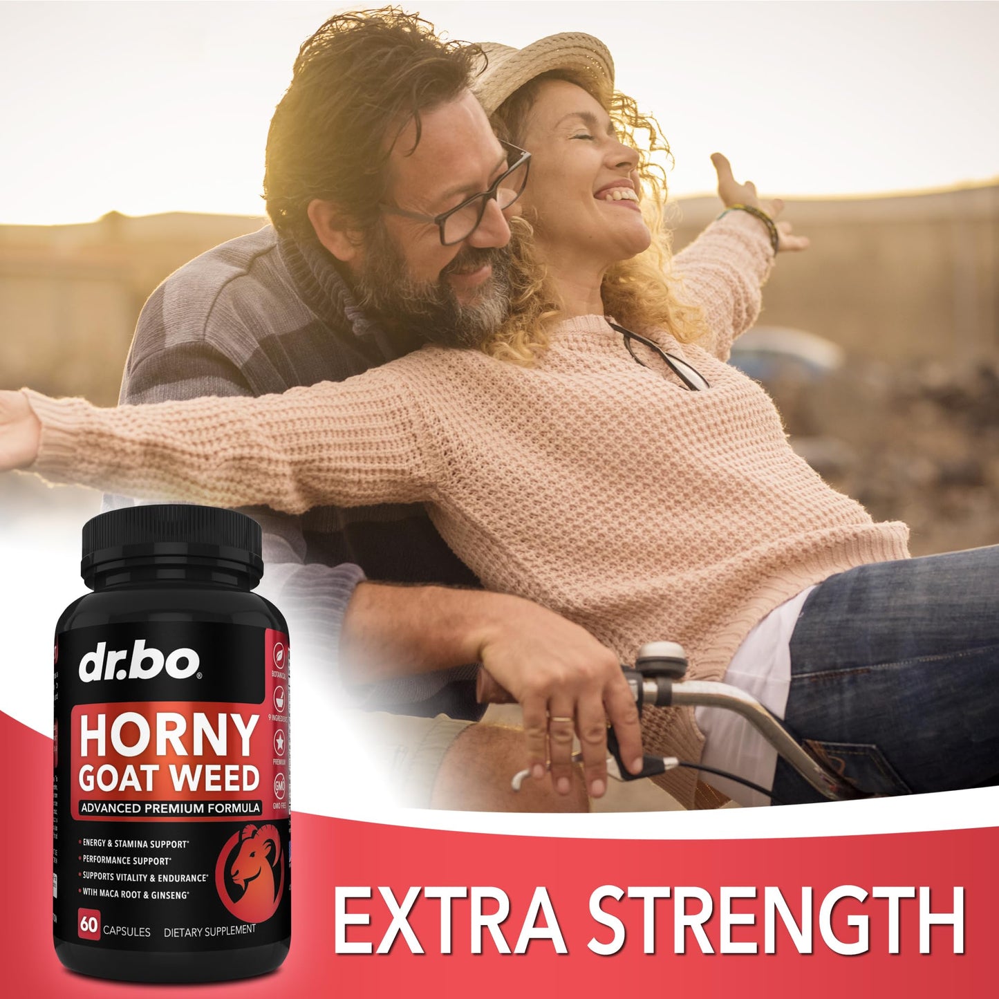 DR. BO Horny Goat Weed For Men and Women 1590mg Extra Max Male Enhancement, Stamina, Endurance, Performance - Maca Root, Tribulus, Muira Puama, L Arginine Ginseng 60 Capsules