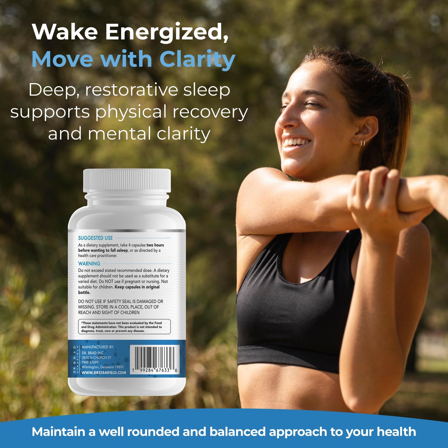 Dr Brad Stanfield Melatonin 300mcg + Magnesium Glycinate 126mg + Glycine 2,500mg for Sleep Capsules, 120 Count
