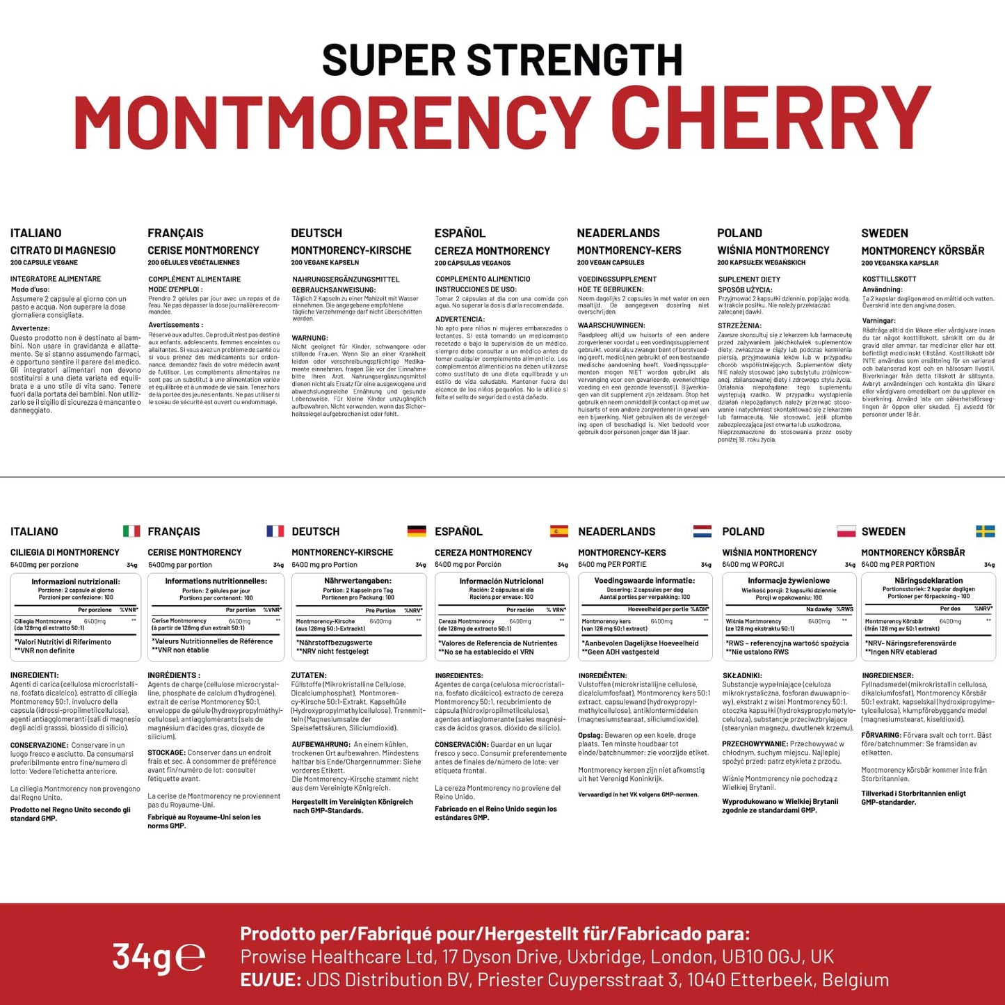 PH PROWISE Healthcare Montmorency Cherry 6400mg Tart Cherry Capsules, 200 Count