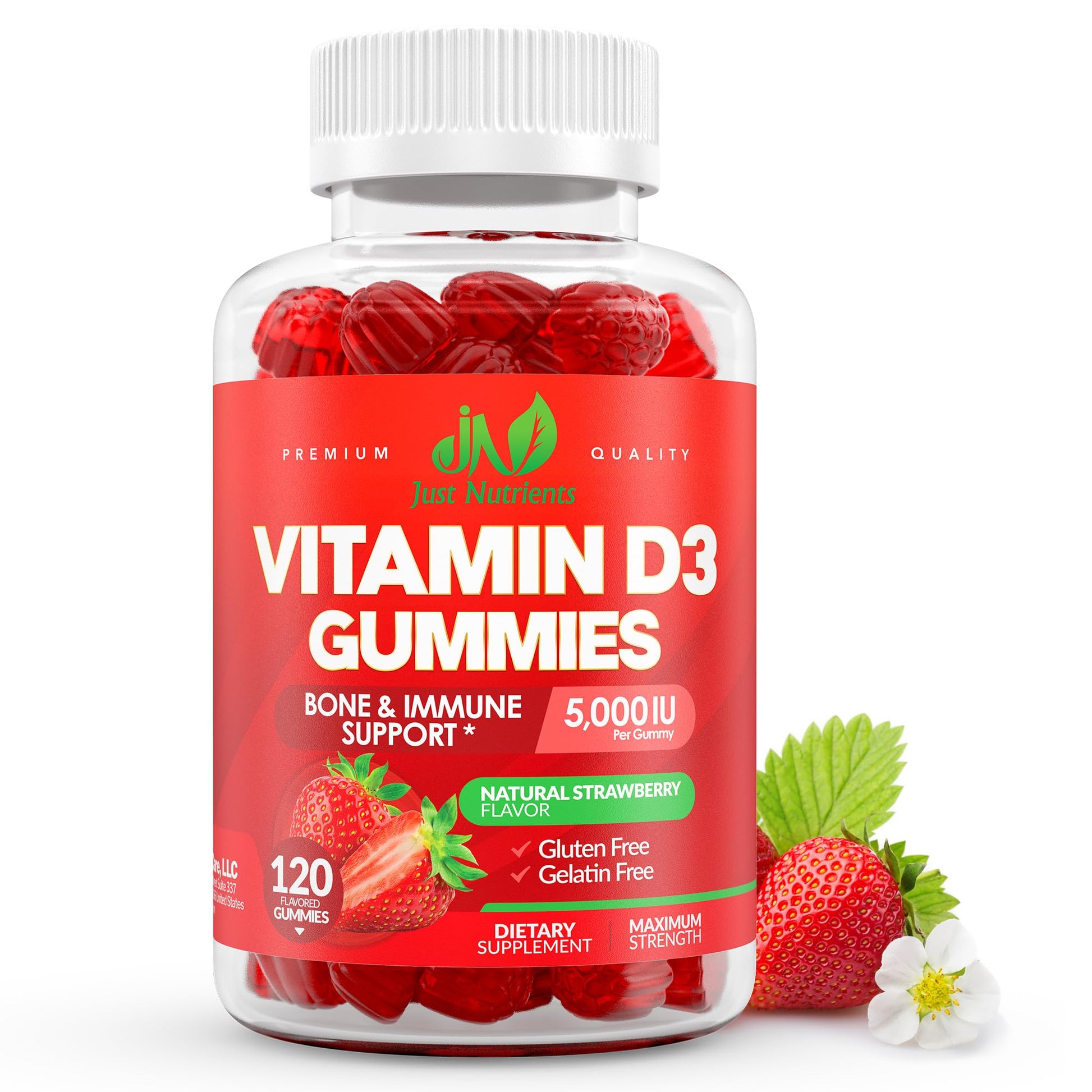 Just Nutrients Vitamin D3 5000IU/10,000IU Gummies, 120 Count