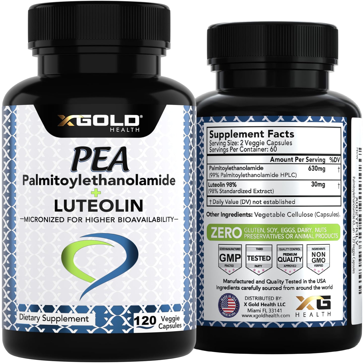 X Gold Health Palmitoylethanolamide (Pea) 630 mg + Luteolin Capsule, 120 Count
