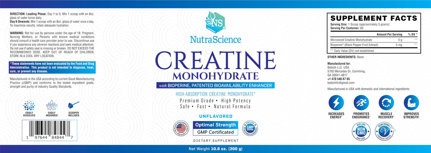 Liarminoo Creatine Monohydrate Powder with BioPerine 10.6 oz