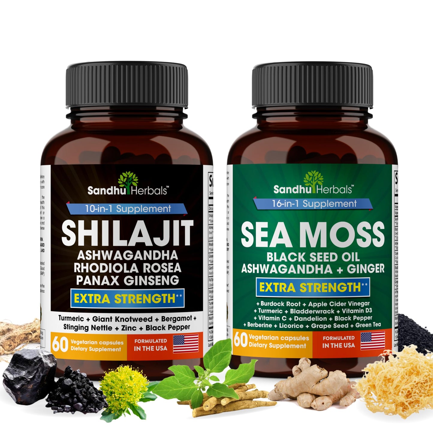 SANDHUHERBALS Shilajit Sea Moss Ashwagandha Black Seed Oil Turmeric Capsule, 120 Count