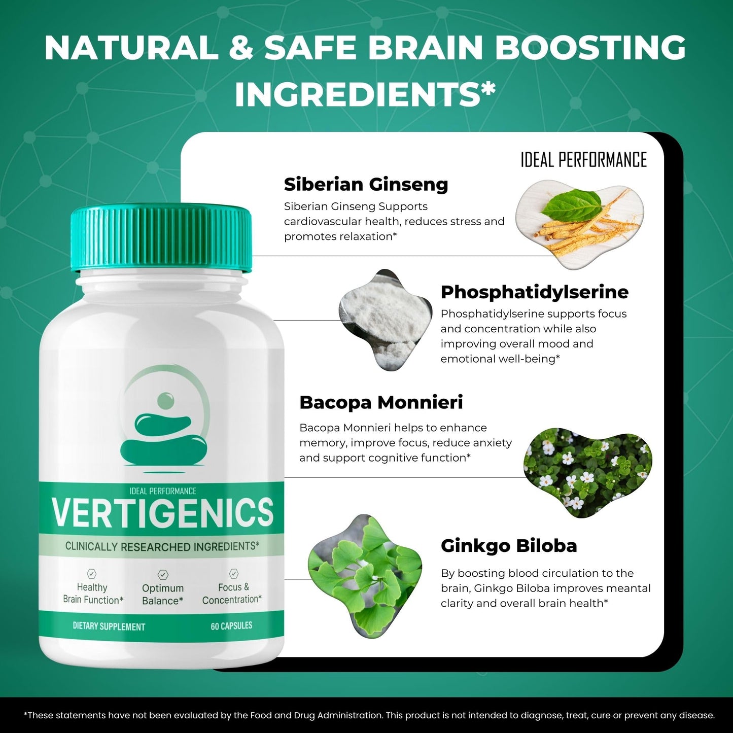 IDEAL PERFORMANCE Vertigenics Brain Health Support, 120 Capsules