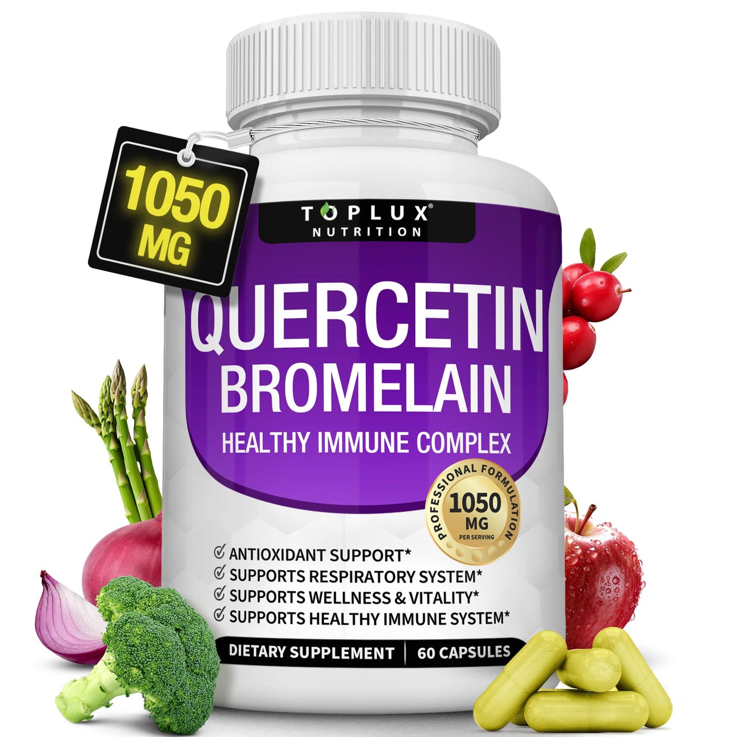 Toplux Quercetin with Bromelain and Zinc 1050mg Capsule, 60 Count