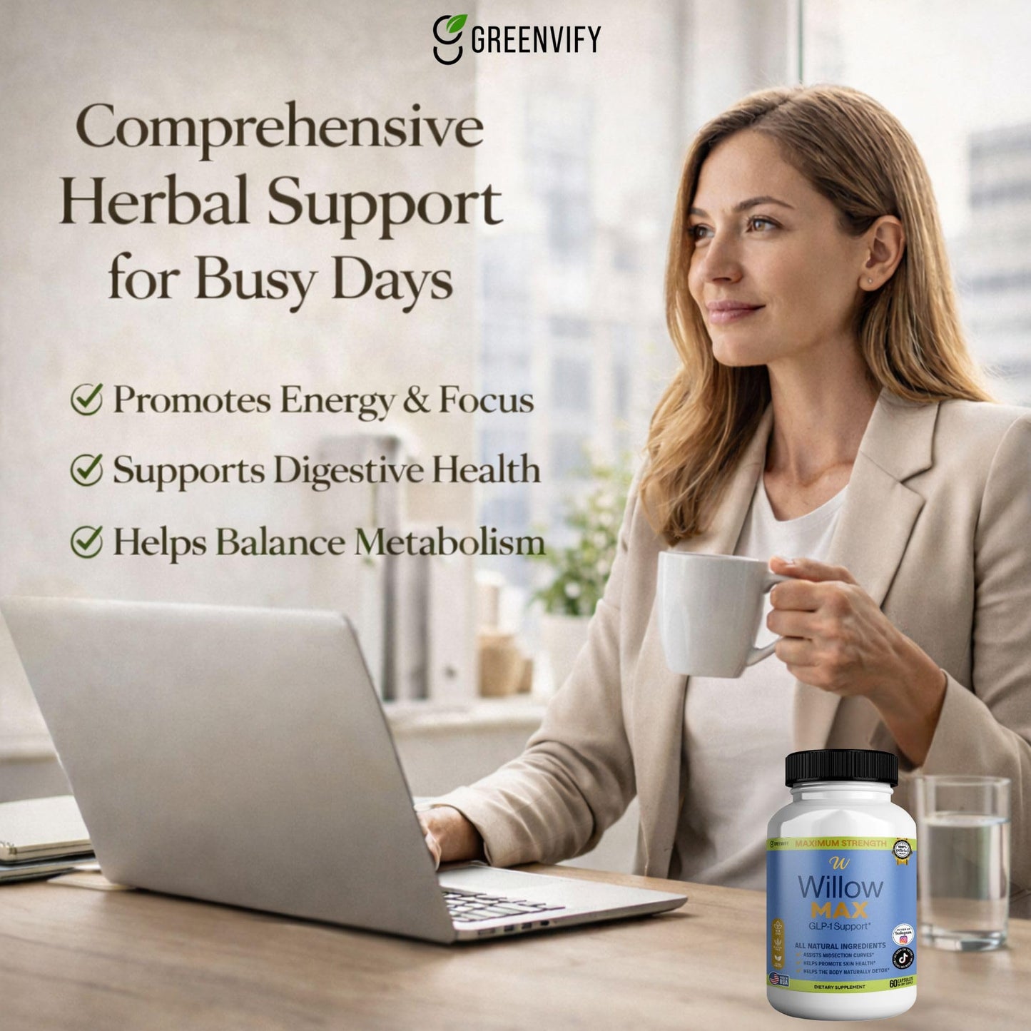 GREENVIFY Willow MAX GLP-1 Support Dietary Supplement Capsule, 60 Capsules