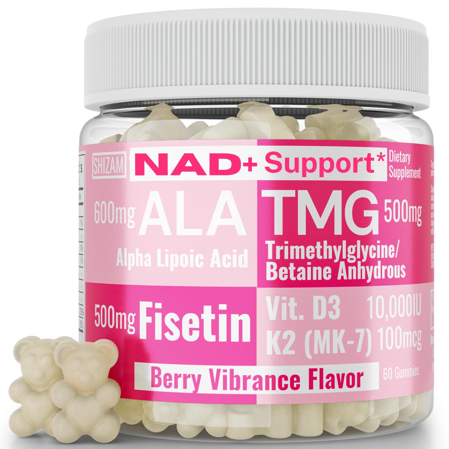 SHIZAM TMG Betaine Alpha Lipoic Acid ALA D3 Fisetin Gummies, 60 Count
