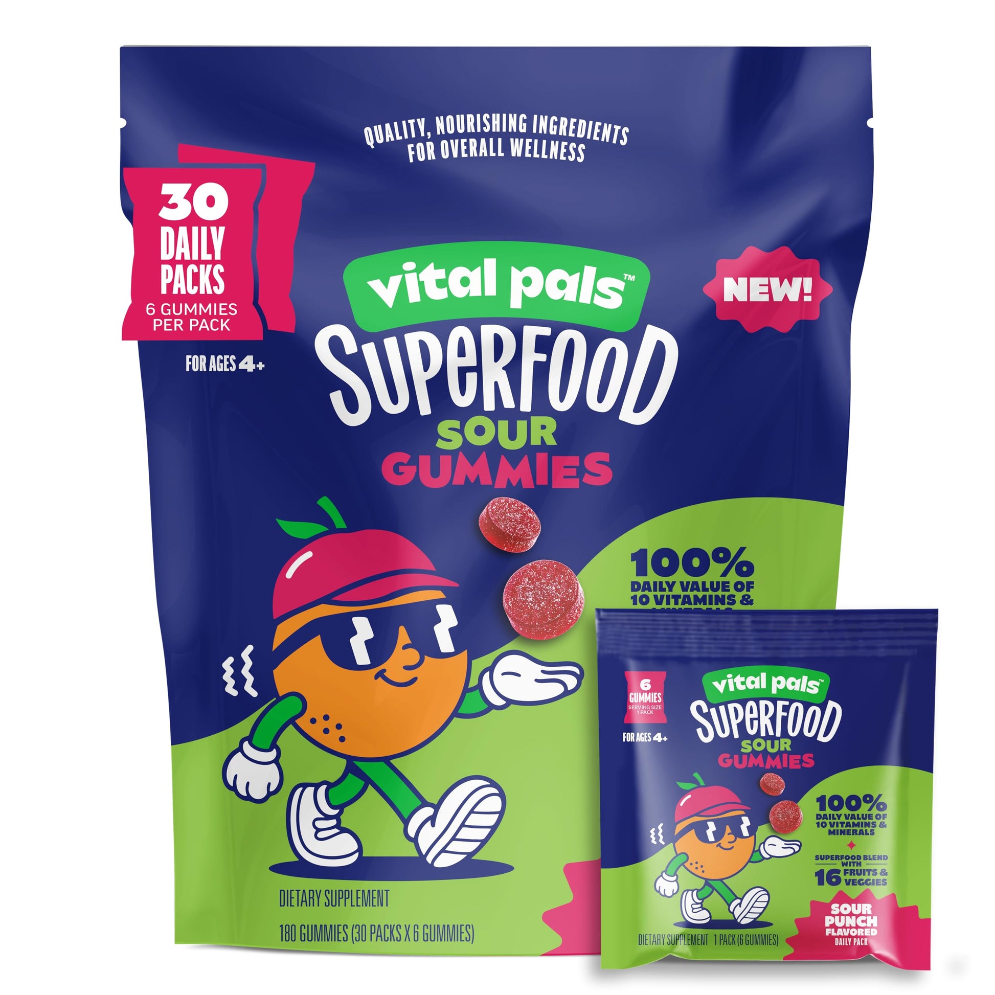 Vital Pals Sour Punch Superfood Gummies for Kids Gummy 30 Count