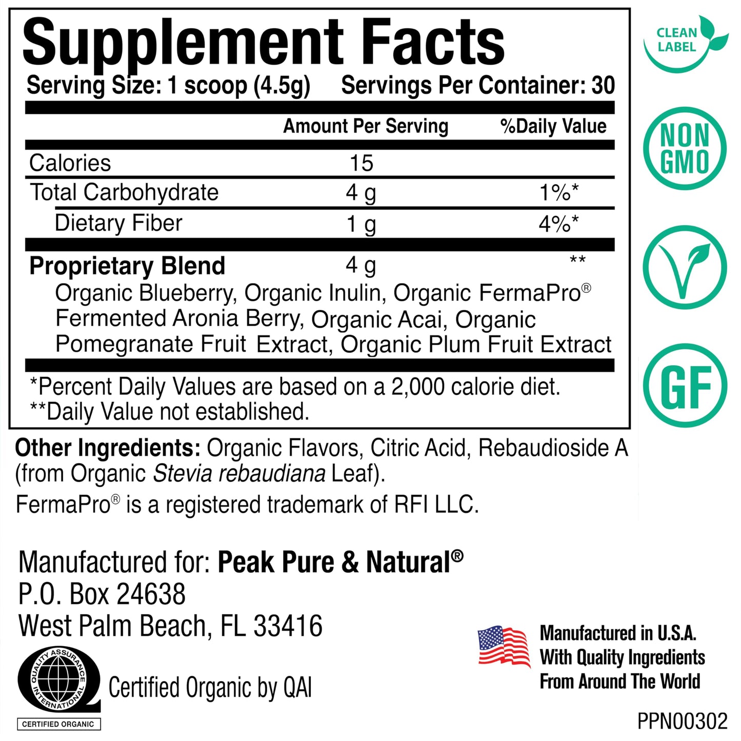Peak Pure & Natural Peak Organic Superfruits Polyphenol Rich Superfood Powder, 4.76 oz