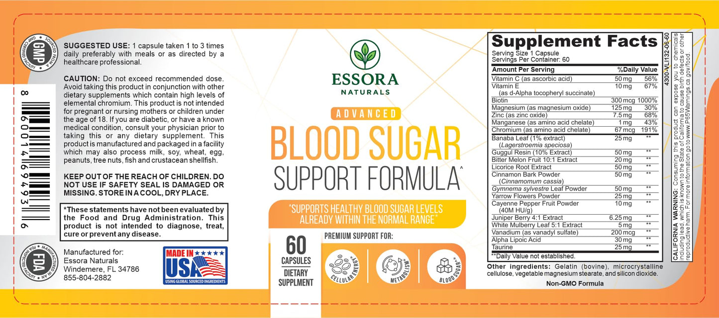 Essora Naturals Blood Sugar Complex Capsules 60 Count