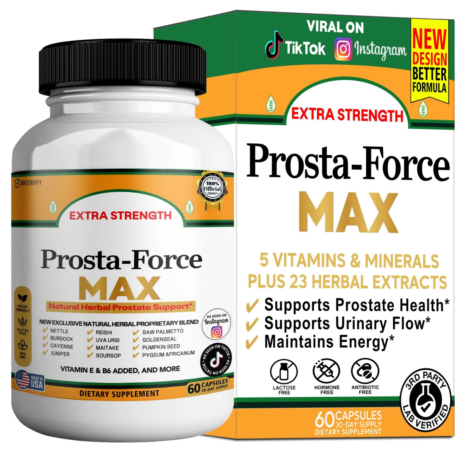 GREENVIFY Prosta-Force Max Extra Strength Prostate Support, 60 Capsules