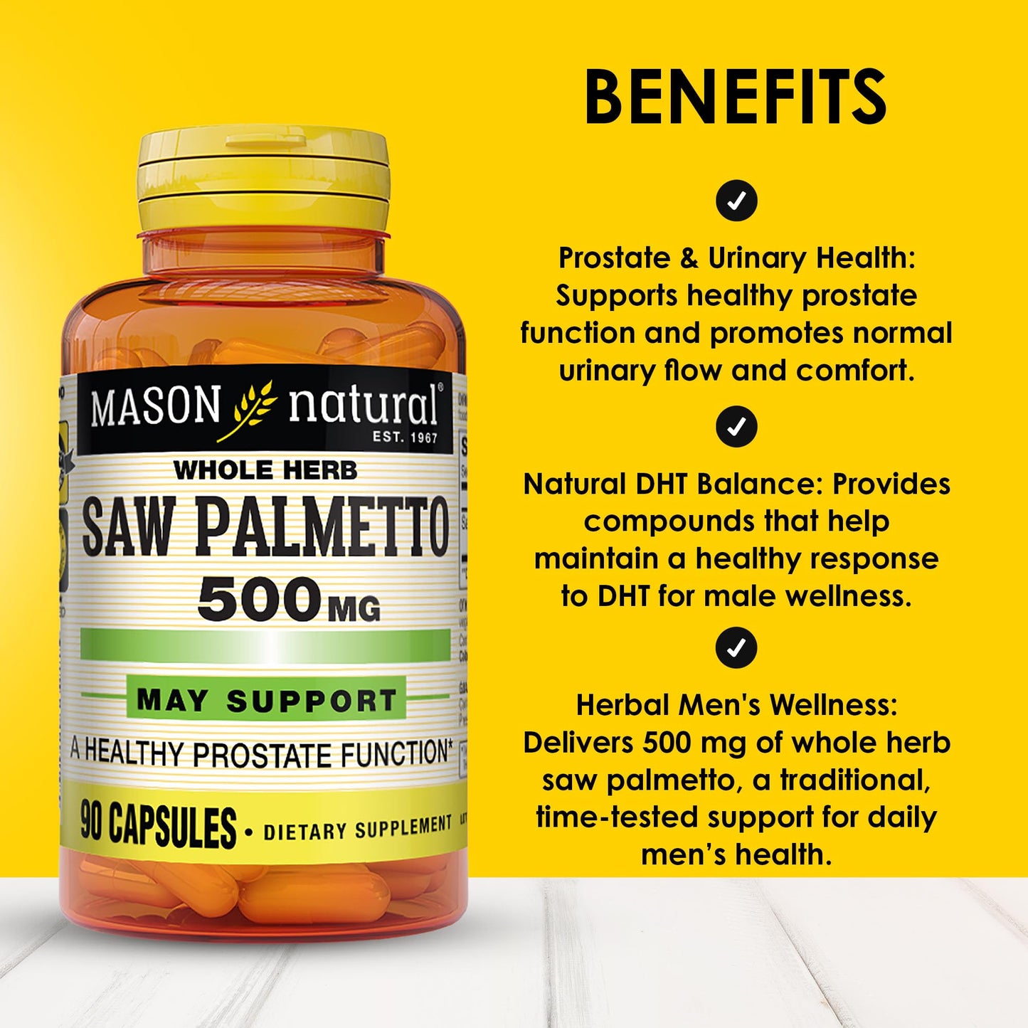Mason Natural Saw Palmetto 500 mg Capsules, 90 Count