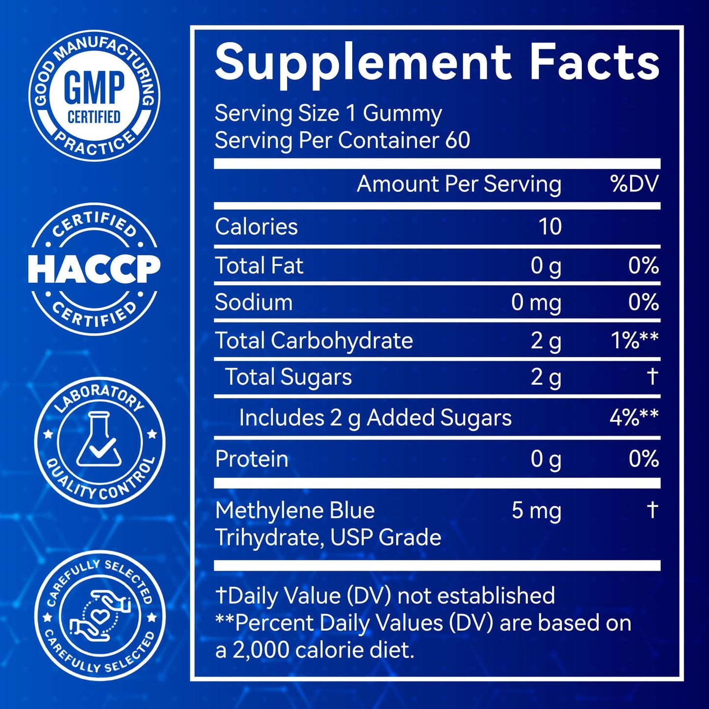VEGONAUD Methylene Blue Gummies 60 Count