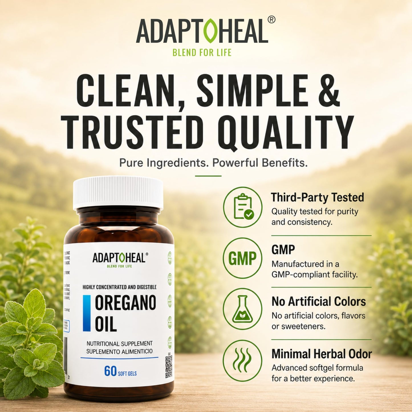 ADAPTOHEAL Oil of Oregano with 15% Carvacrol 4000mg Softgels, 60 count