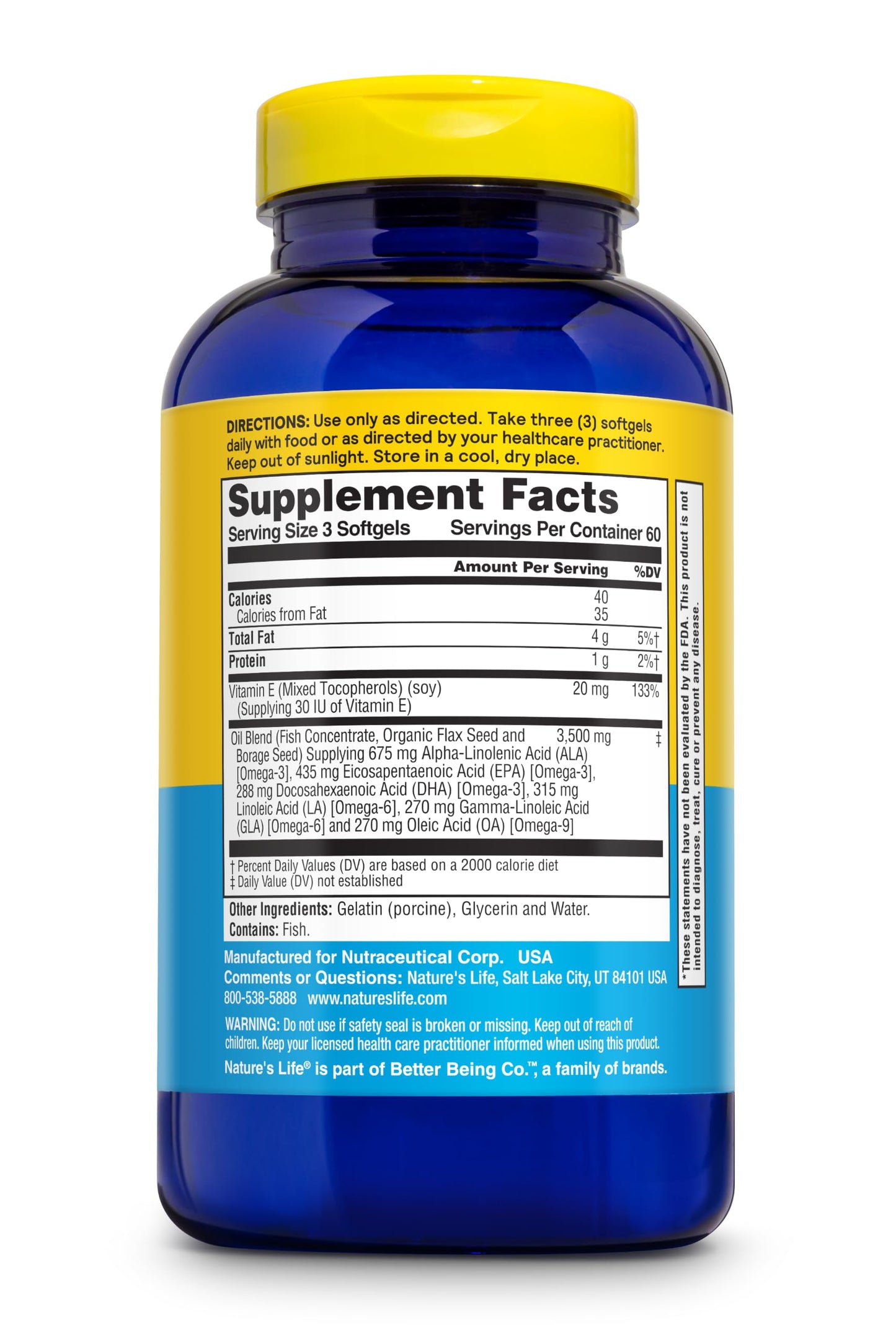 Health From The Sun Total EFA Fish Oil with Organic Flaxseed & Borage Oils Softgel, 90 Count